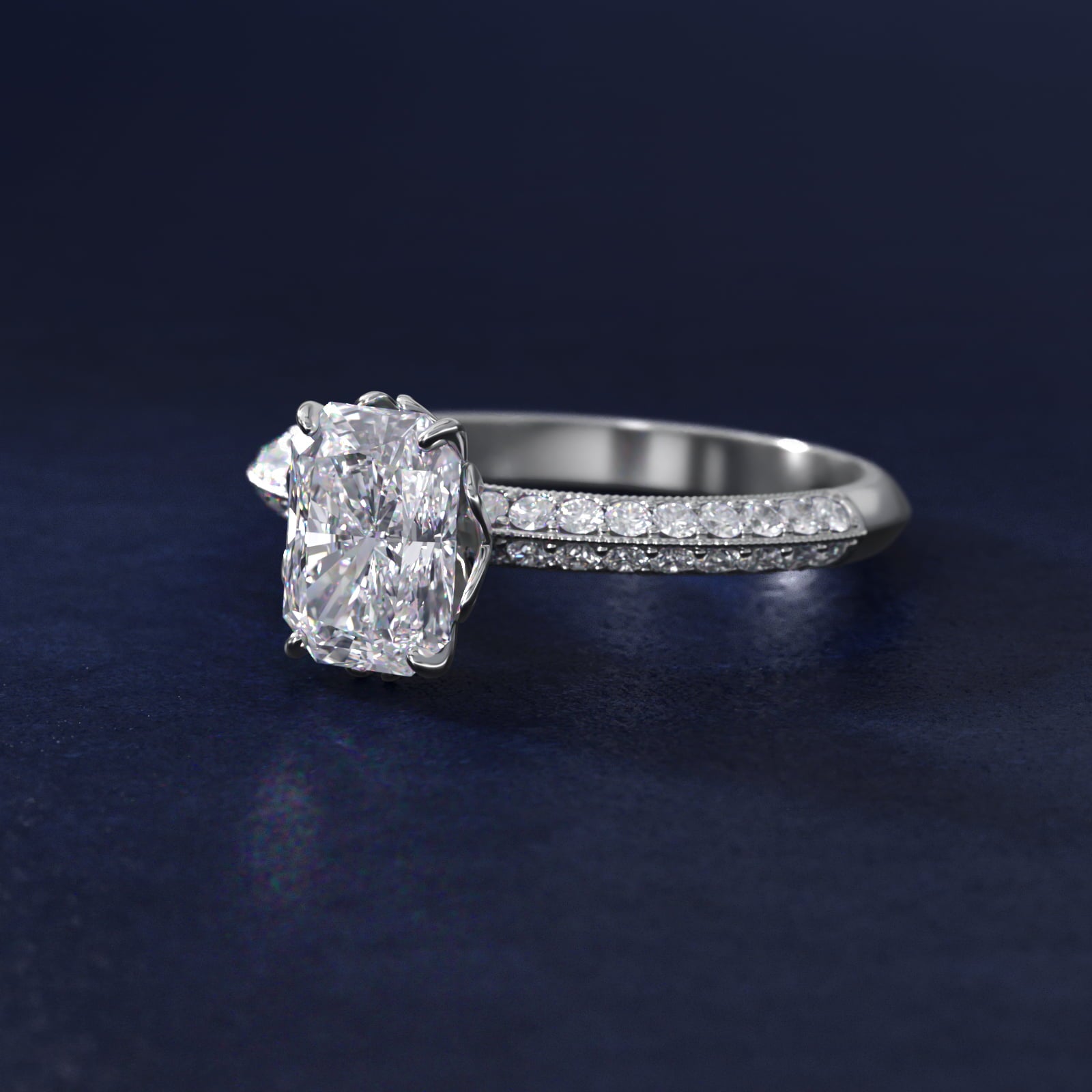 Pav? Knife Edge Lotus Basket Diamond Engagement Ring In 18k White Gold By James Allen - Radiant Center