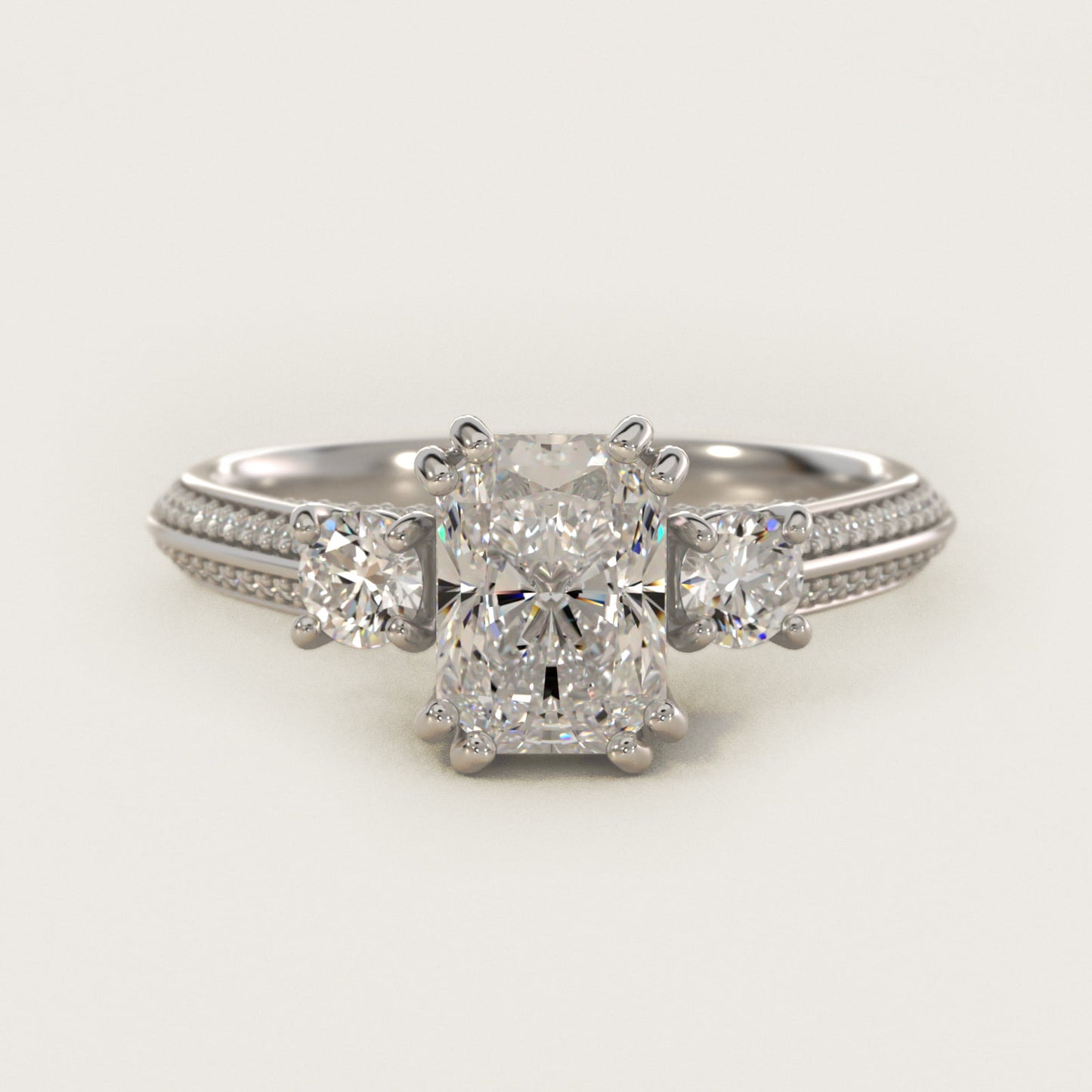 PavŽ Knife Edge Diamond Three Stone Engagement Ring In 14K White Gold By James Allen - Radiant Center