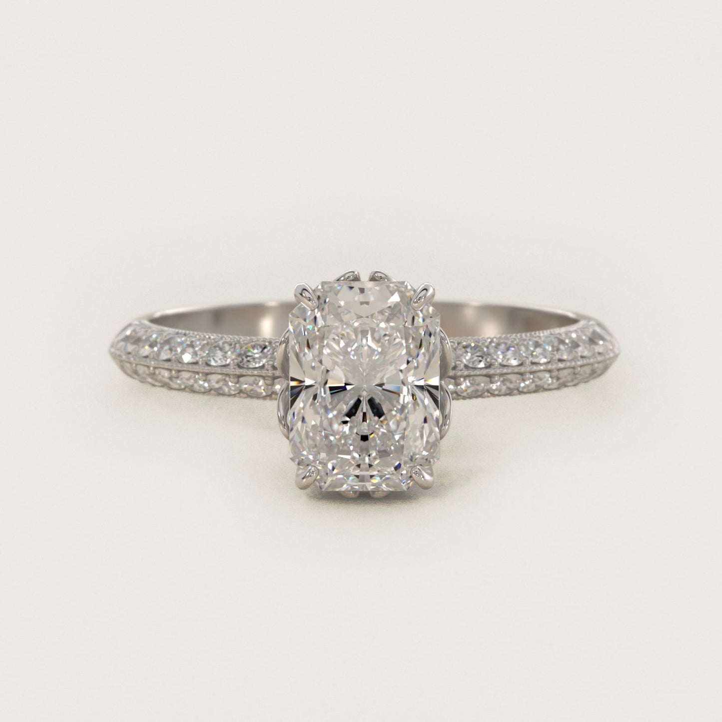 Pav? Knife Edge Lotus Basket Diamond Engagement Ring In 18k White Gold By James Allen - Radiant Center