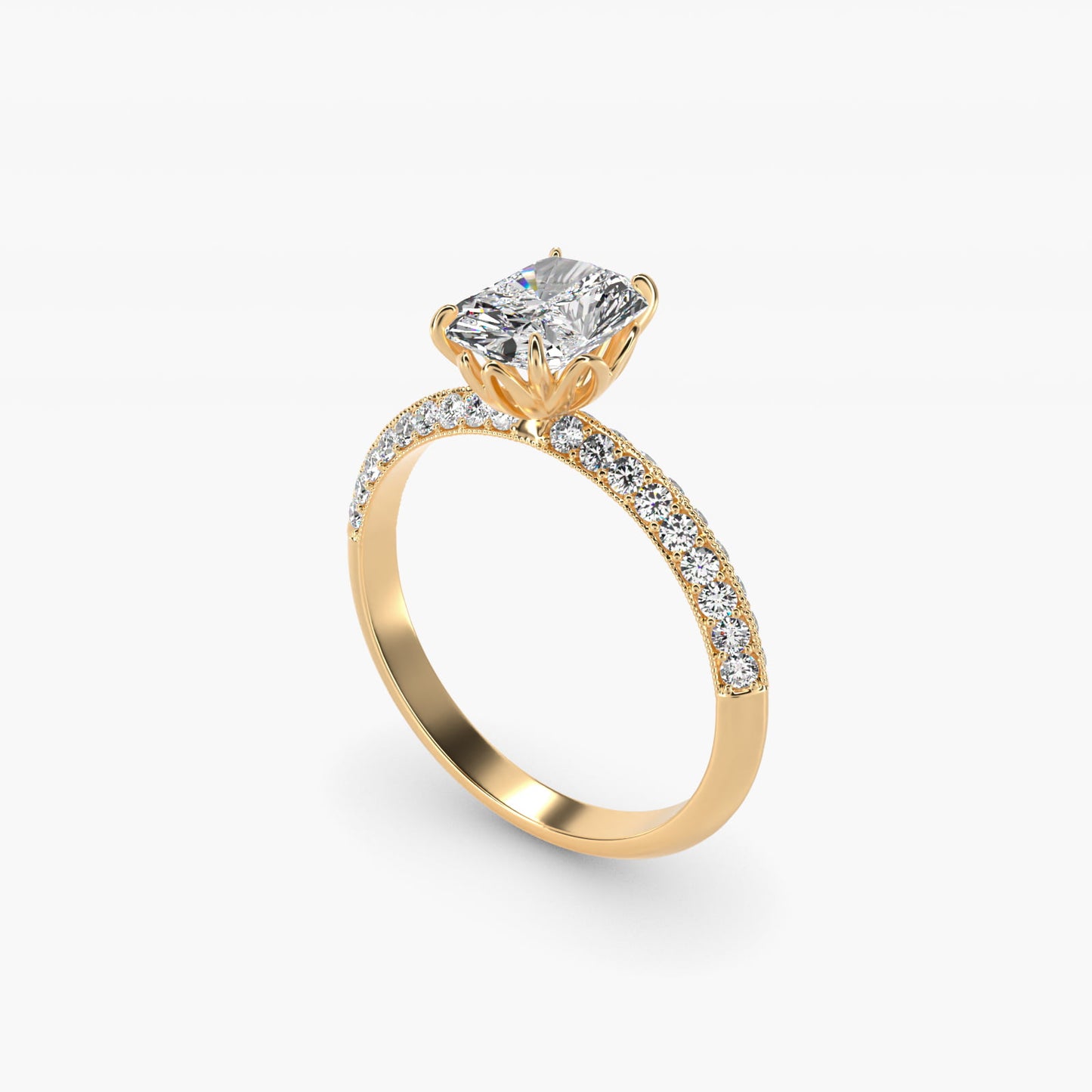PavŽ Knife Edge Lotus Basket Diamond Engagement Ring In 14K Yellow Gold By James Allen - Radiant Center