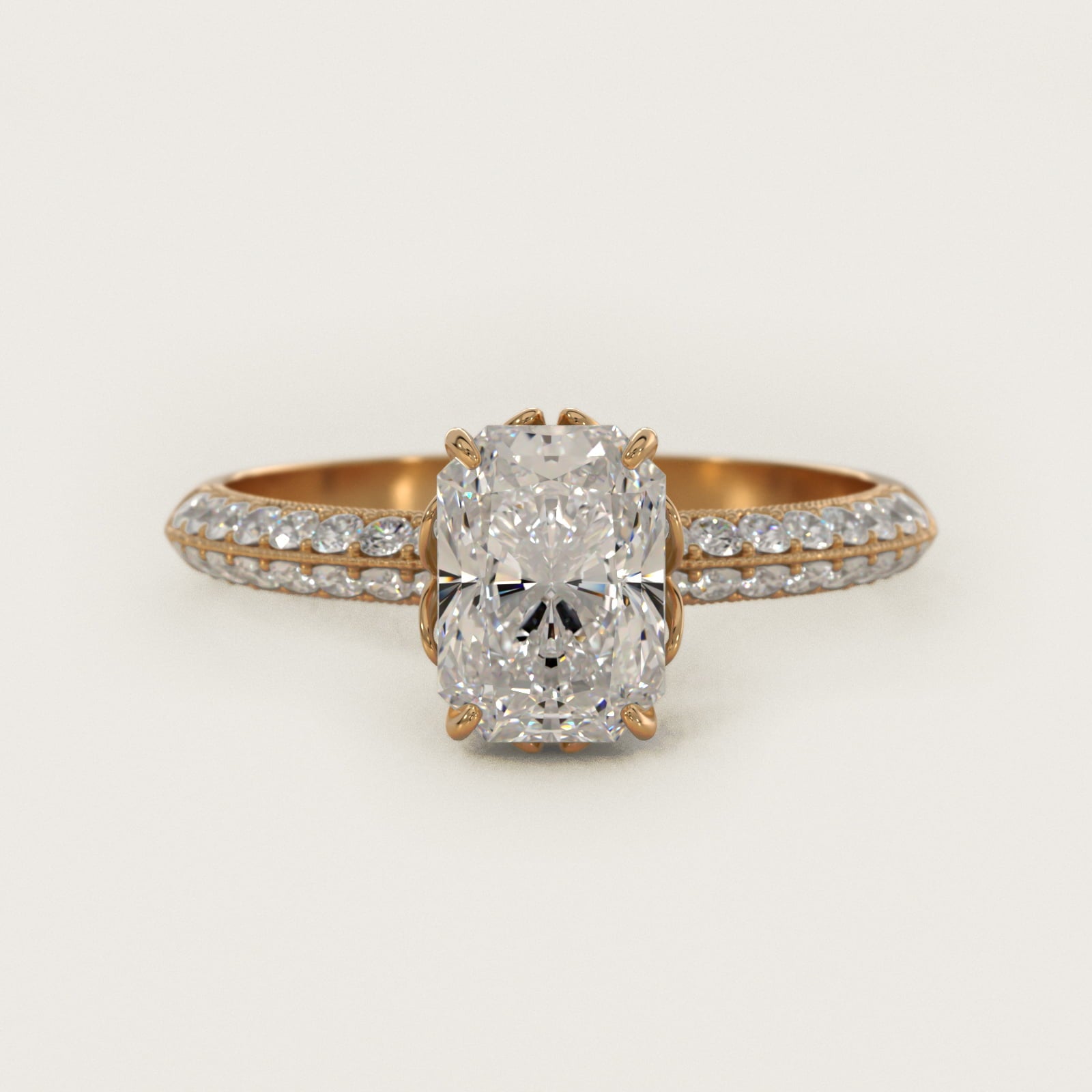 PavŽ Knife Edge Lotus Basket Diamond Engagement Ring In 14K Yellow Gold By James Allen - Radiant Center