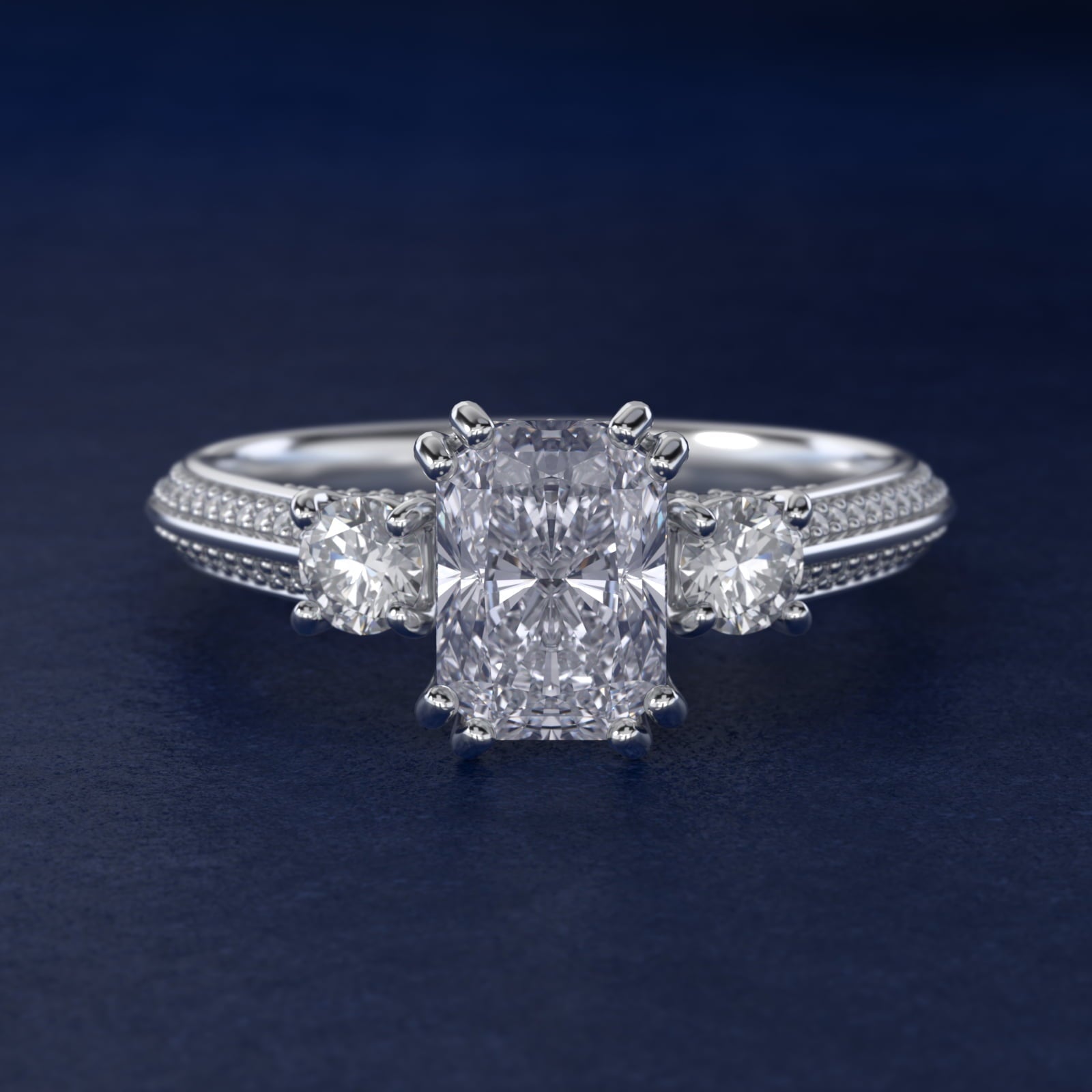 Pav? Knife Edge Diamond Three Stone Engagement Ring In Platinum By James Allen - Radiant Center