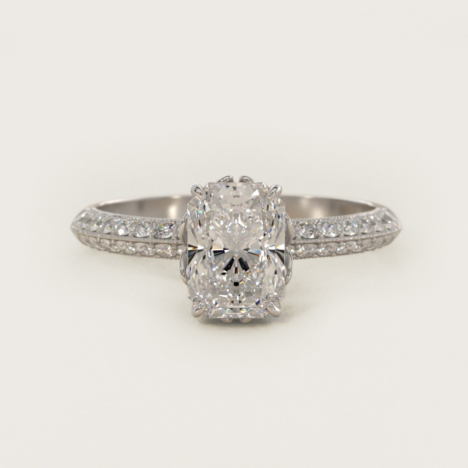Pav? Knife Edge Lotus Basket Diamond Engagement Ring In Platinum By James Allen - Radiant Center