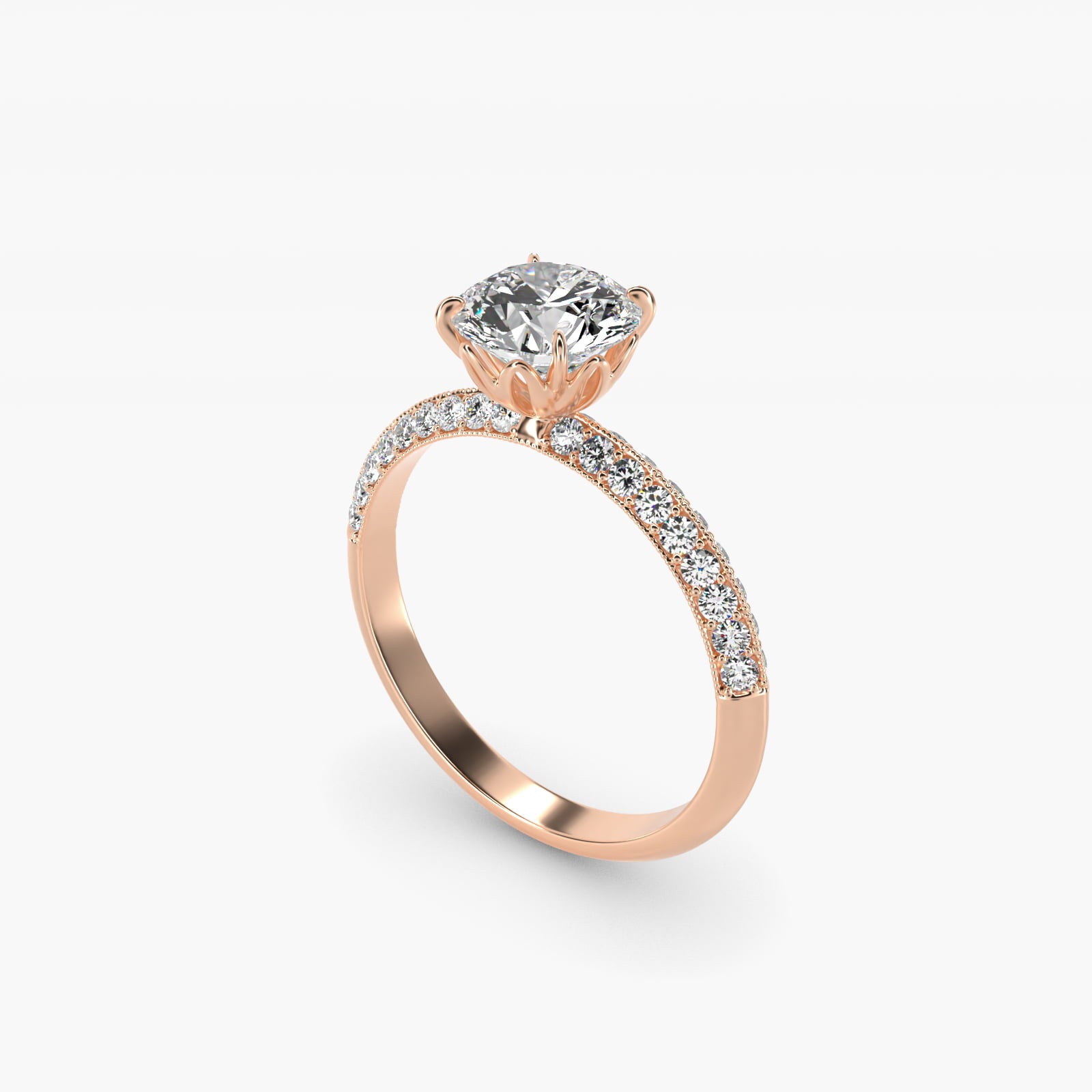 PavŽ Knife Edge Lotus Basket Diamond Engagement Ring In 14K Rose Gold By James Allen - Round Center