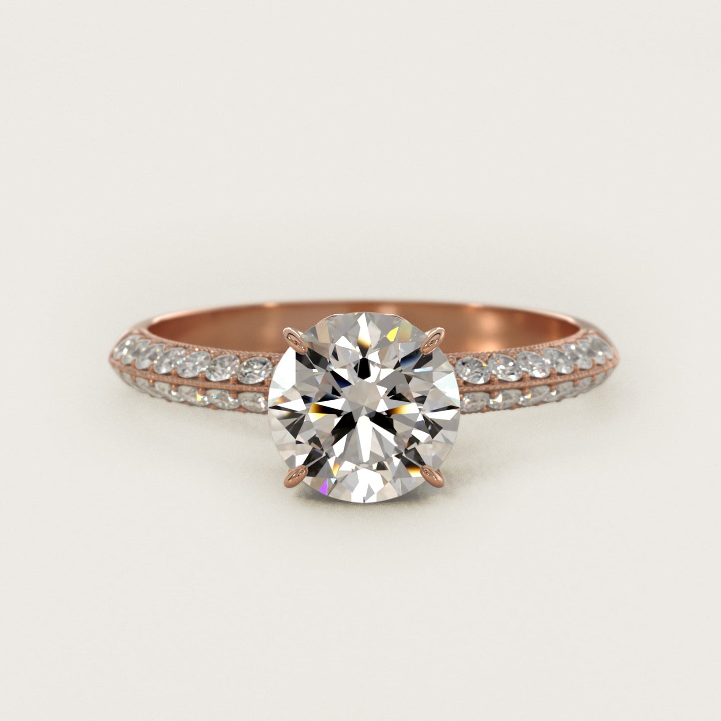Pav? Knife Edge Lotus Basket Diamond Engagement Ring In 18k Rose Gold By James Allen - Round Center