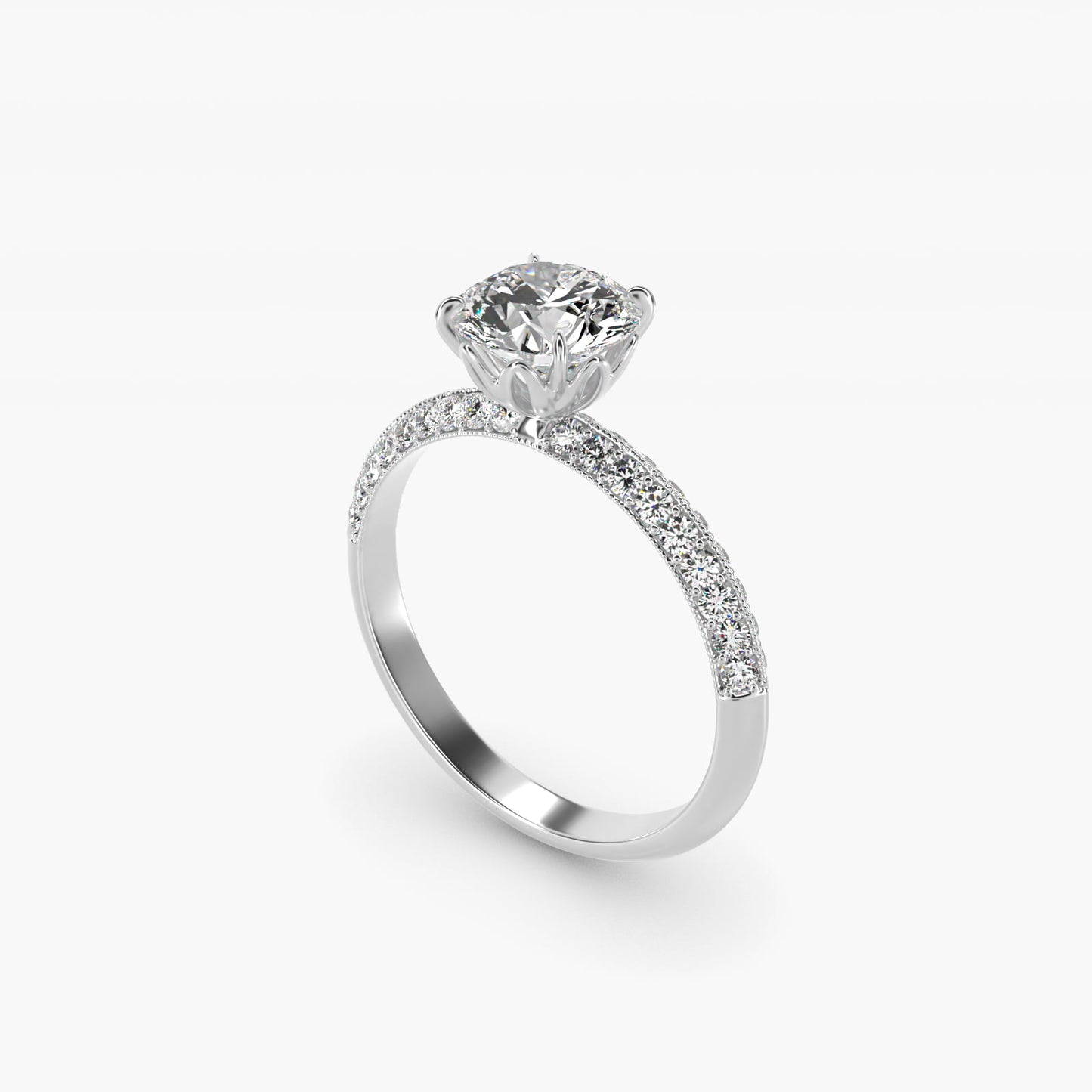 Pav? Knife Edge Lotus Basket Diamond Engagement Ring In 18k White Gold By James Allen - Round Center