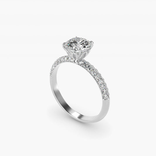 PavŽ Knife Edge Lotus Basket Diamond Engagement Ring In 14K White Gold By James Allen - Round Center