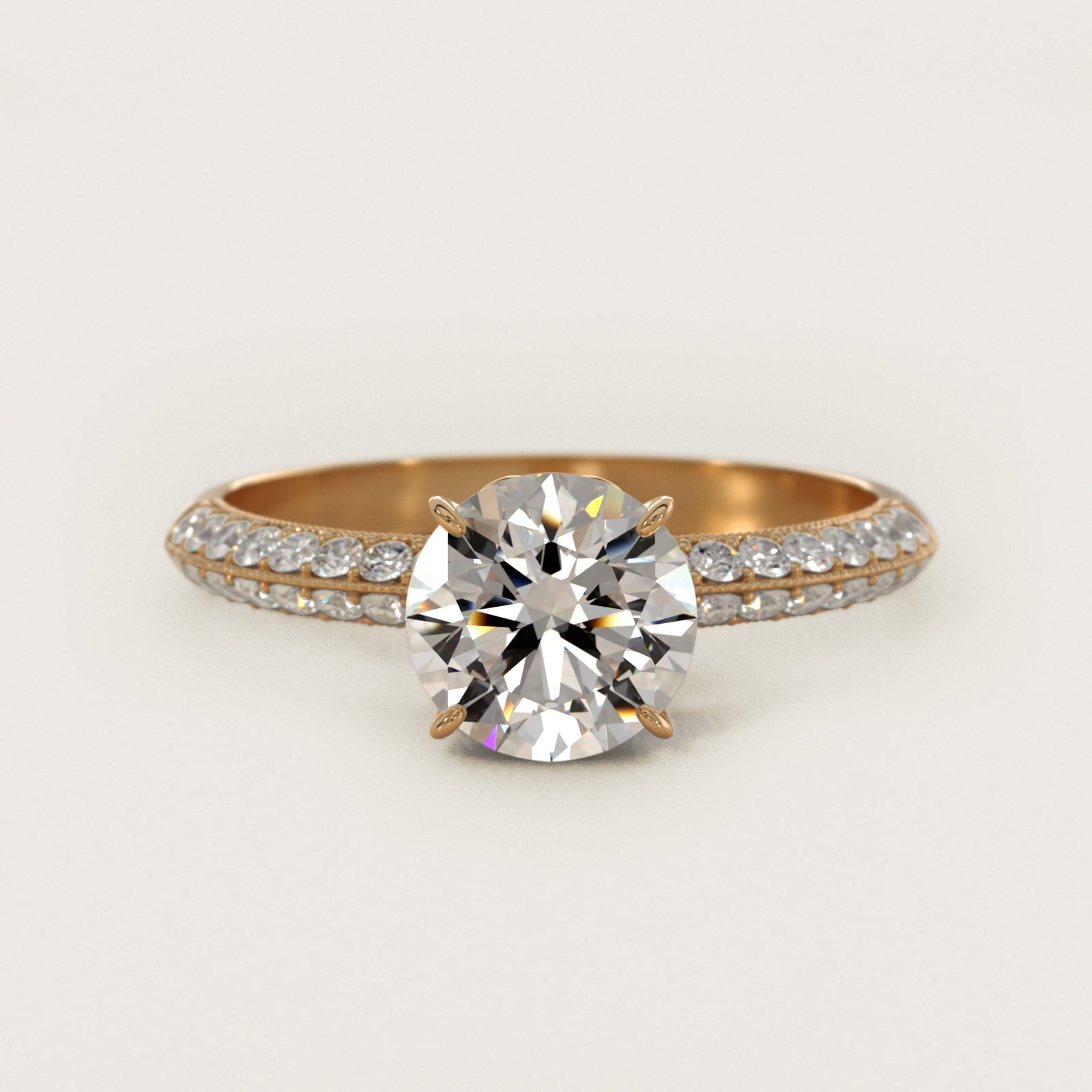 Pav? Knife Edge Lotus Basket Diamond Engagement Ring In 18k Yellow Gold By James Allen - Round Center