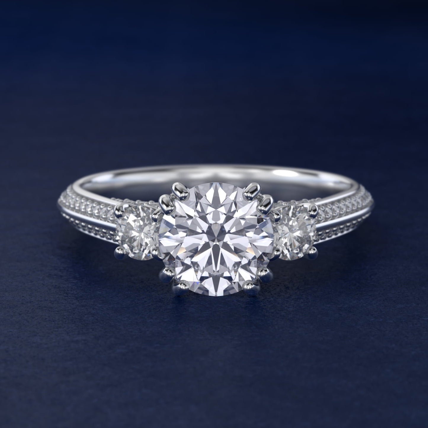 Pav? Knife Edge Diamond Three Stone Engagement Ring In Platinum By James Allen - Round Center