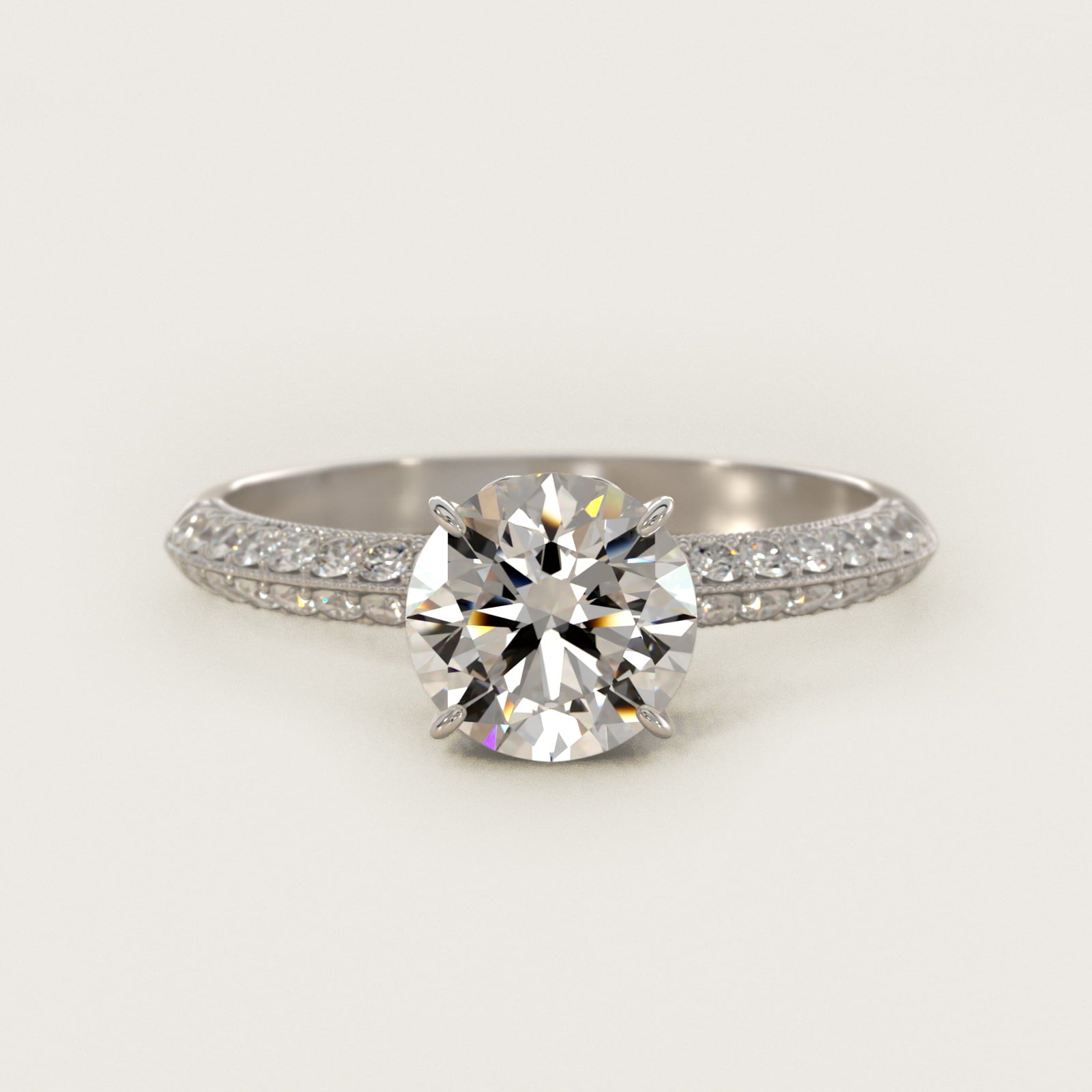 Pav? Knife Edge Lotus Basket Diamond Engagement Ring In Platinum By James Allen - Round Center