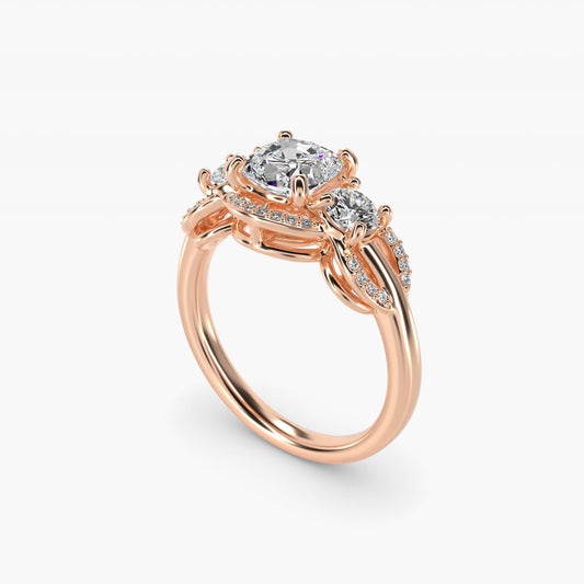 PavŽ Silhouette Diamond Three Stone Engagement Ring In 14K Rose Gold By James Allen - Cushion Center