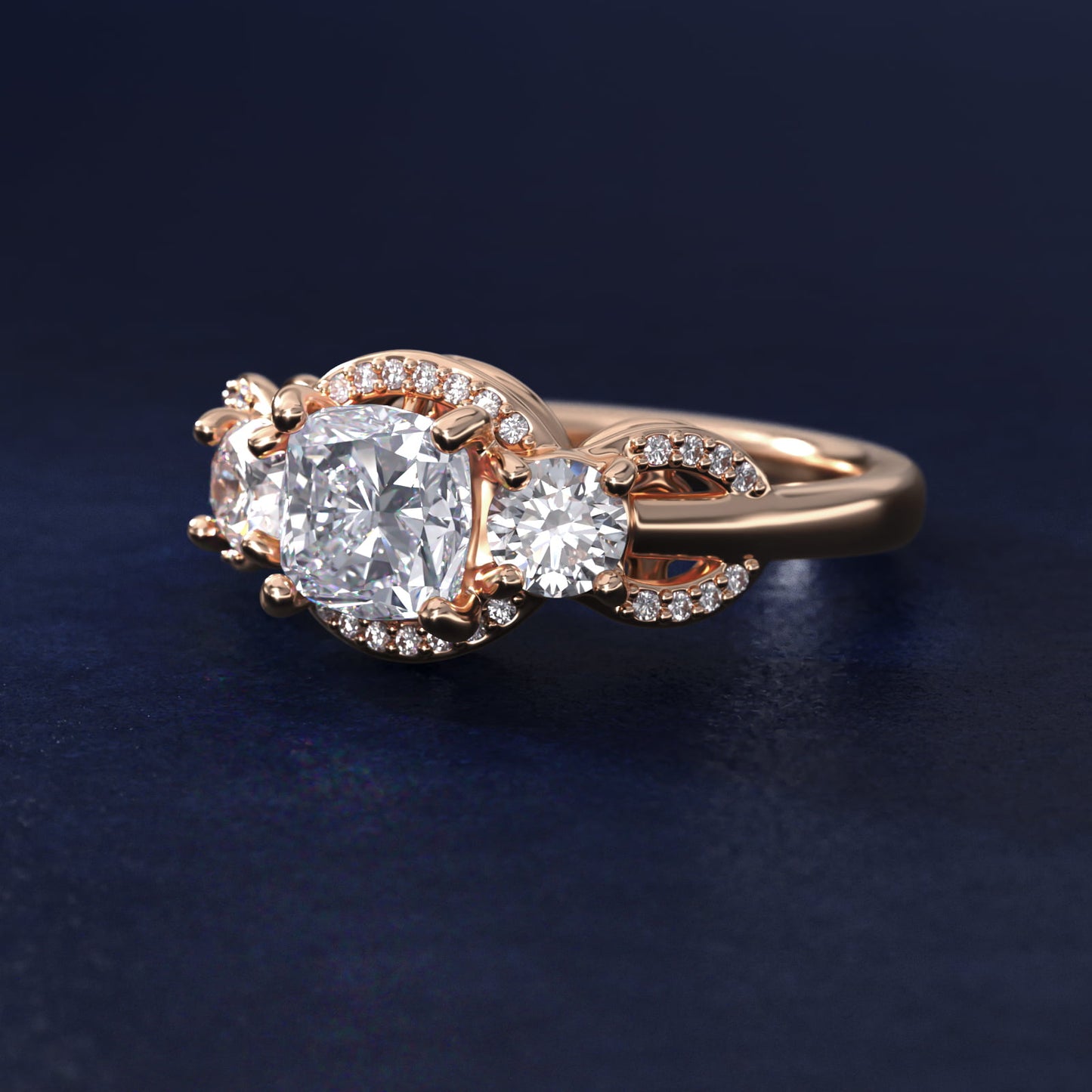 PavŽ Silhouette Diamond Three Stone Engagement Ring In 18k Rose Gold By James Allen - Cushion Center