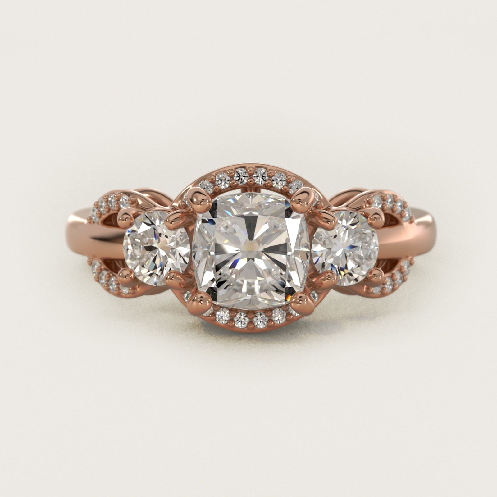 PavŽ Silhouette Diamond Three Stone Engagement Ring In 14K Rose Gold By James Allen - Cushion Center