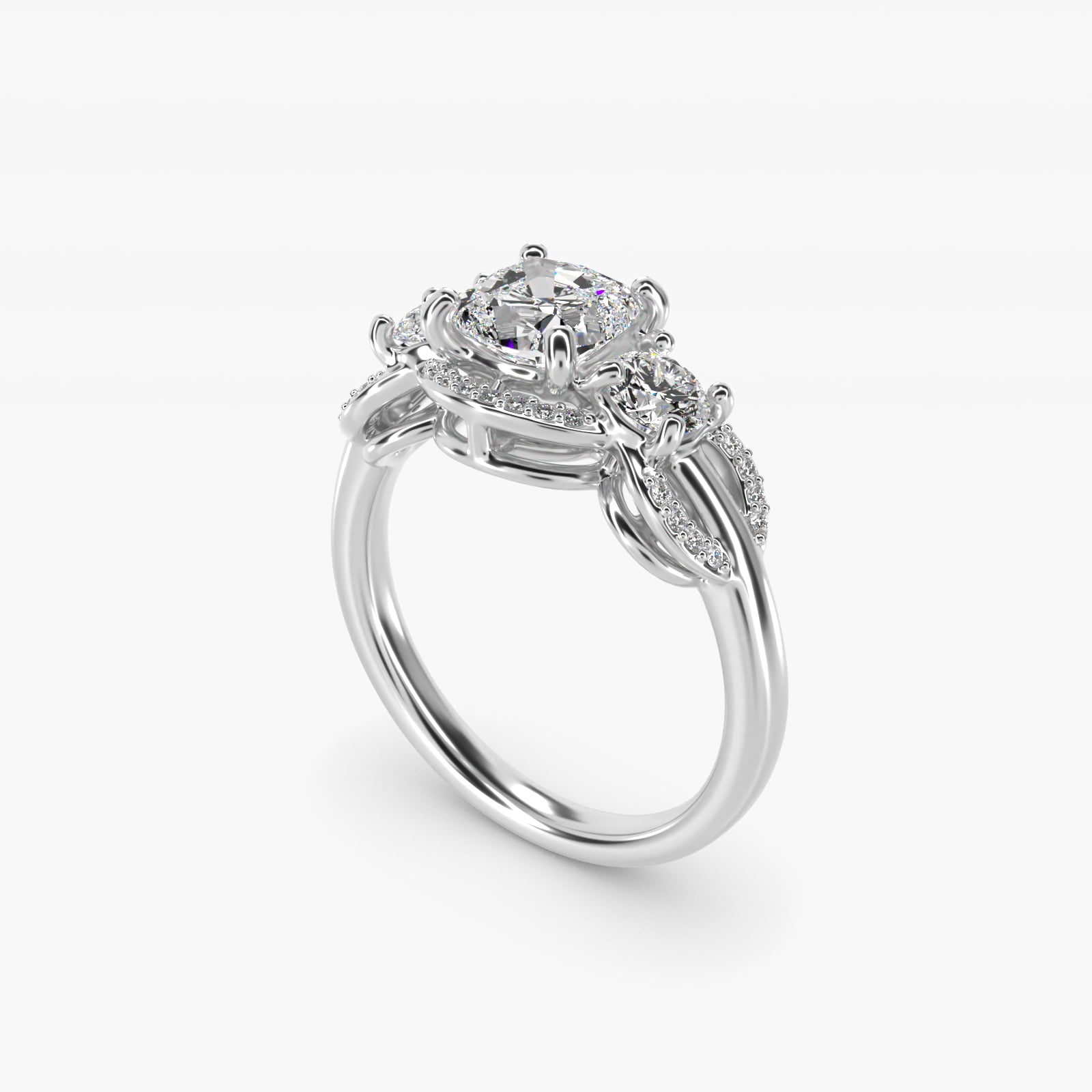 PavŽ Silhouette Diamond Three Stone Engagement Ring In 18k White Gold By James Allen - Cushion Center