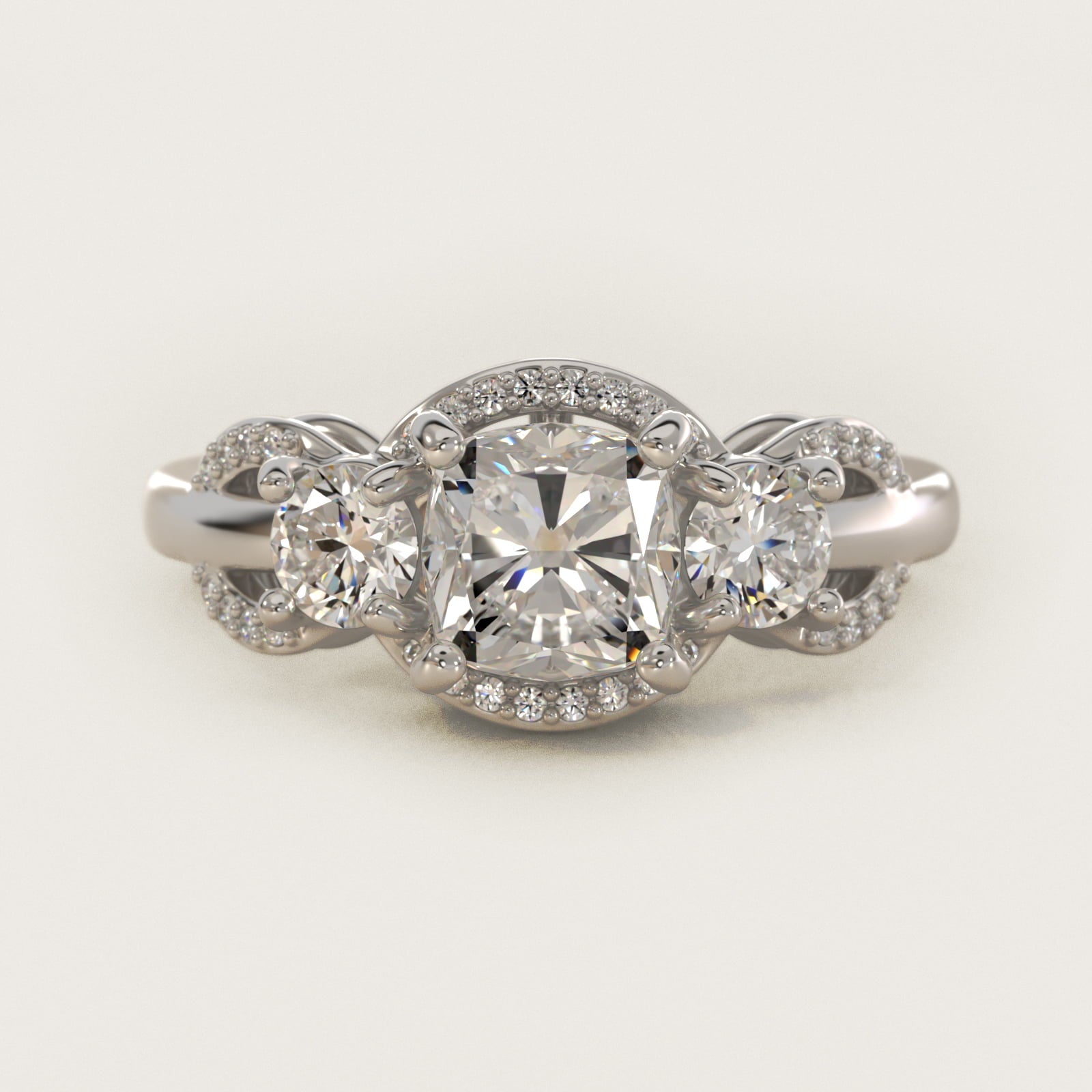 PavŽ Silhouette Diamond Three Stone Engagement Ring In 18k White Gold By James Allen - Cushion Center
