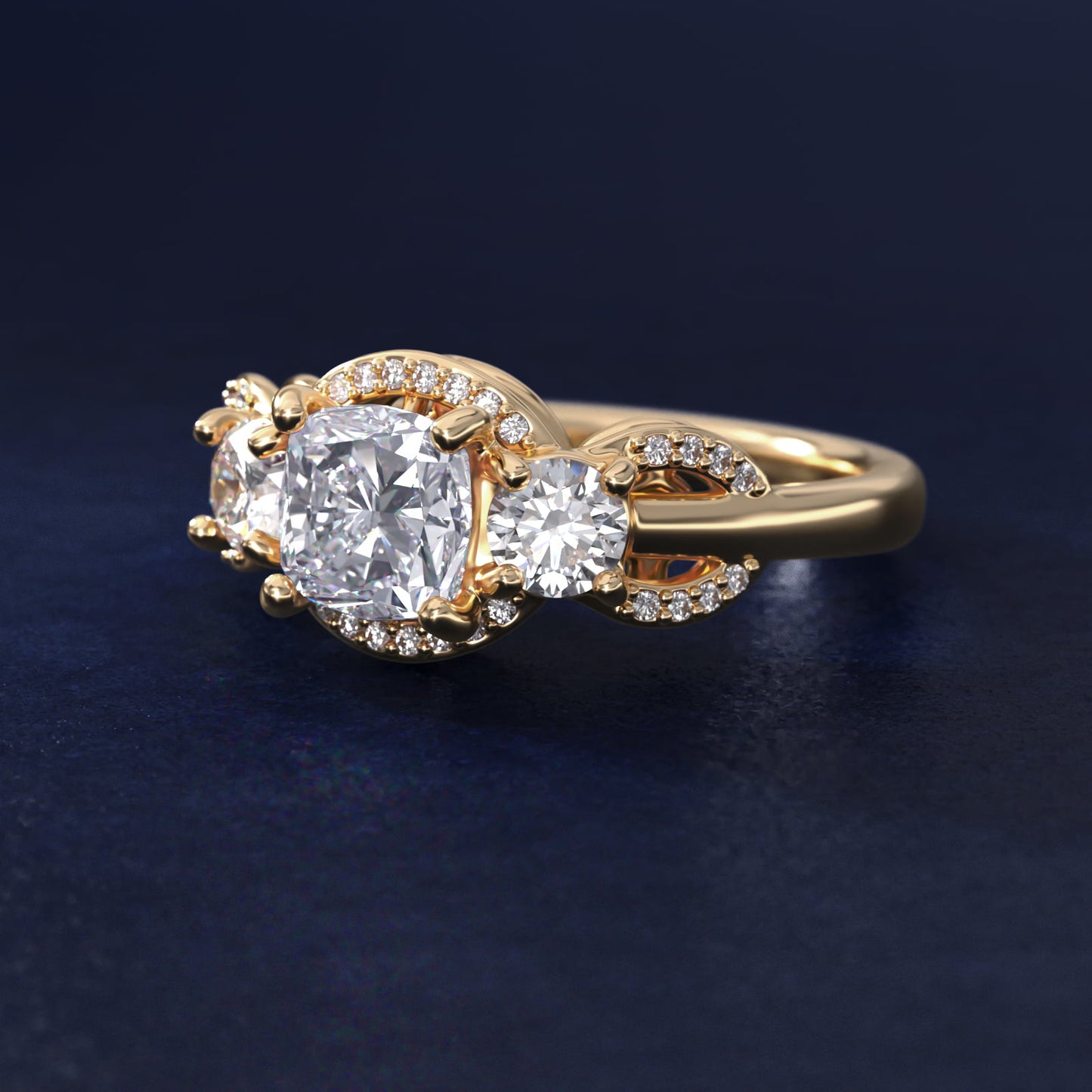 PavŽ Silhouette Diamond Three Stone Engagement Ring In 18k Yellow Gold By James Allen - Cushion Center