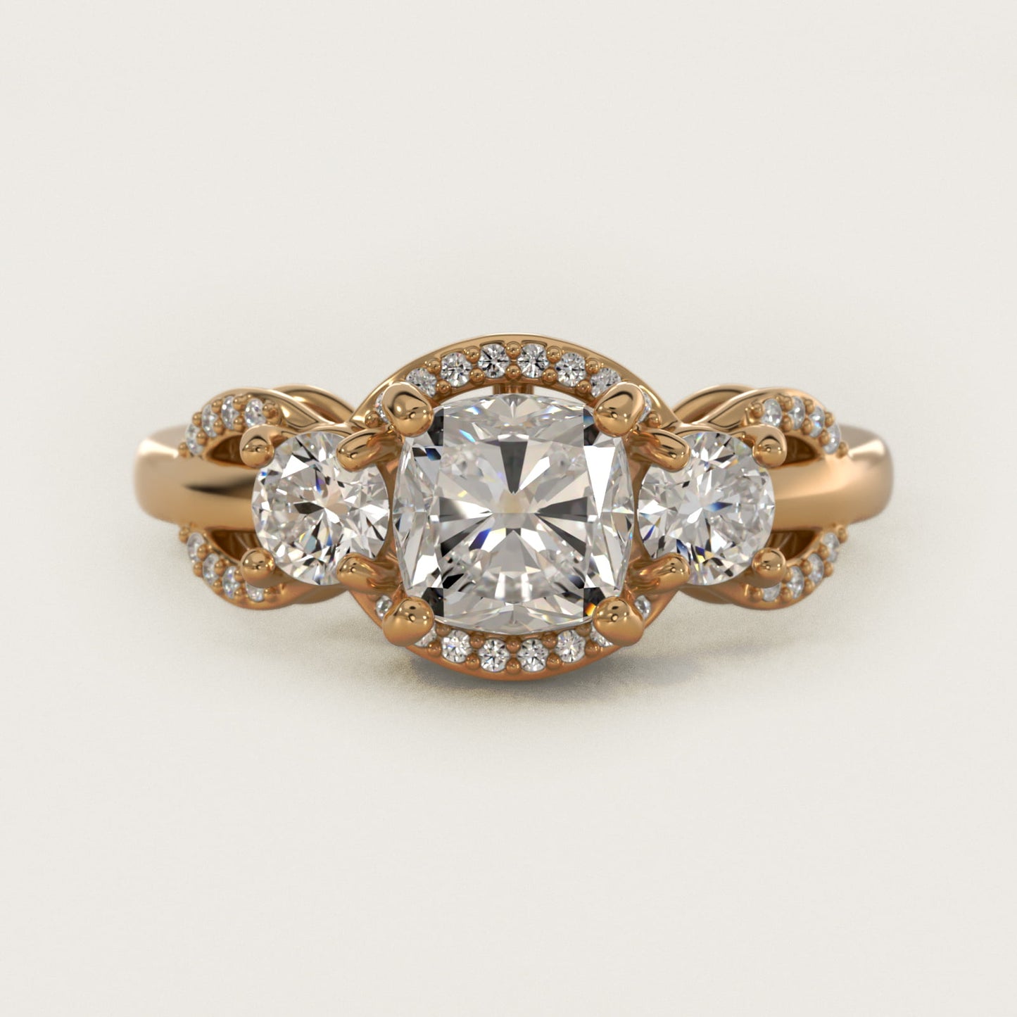 PavŽ Silhouette Diamond Three Stone Engagement Ring In 18k Yellow Gold By James Allen - Cushion Center