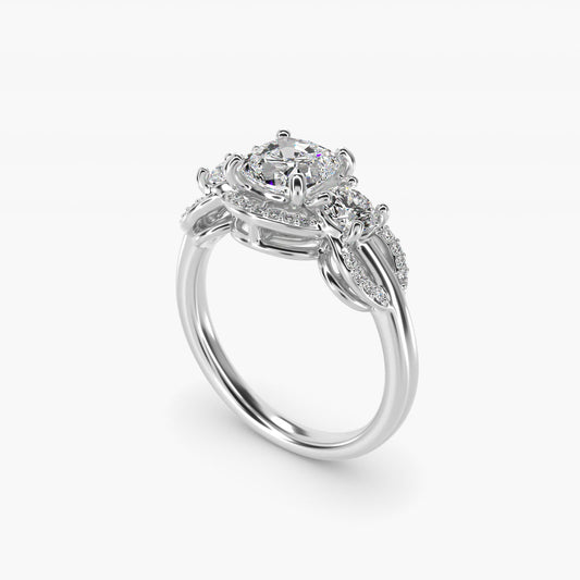 PavŽ Silhouette Diamond Three Stone Engagement Ring In Platinum By James Allen - Cushion Center