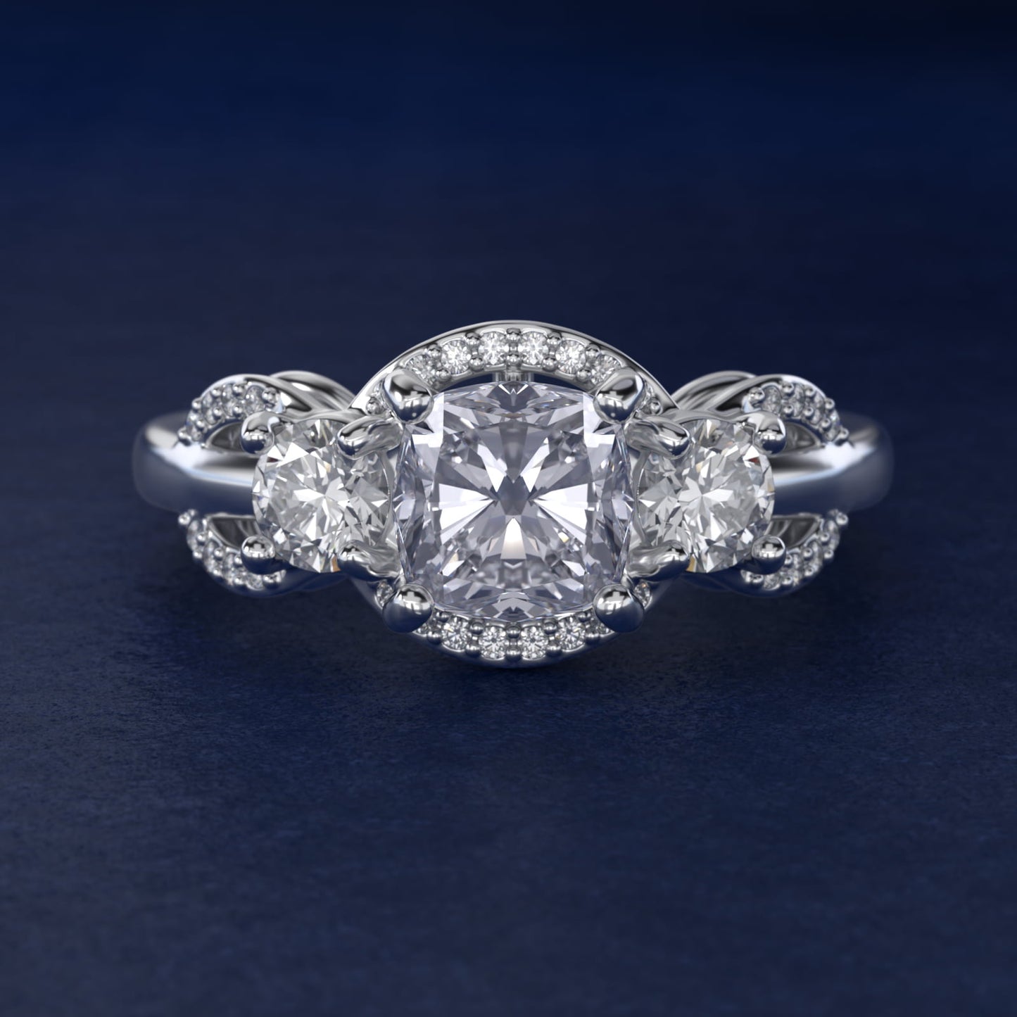 PavŽ Silhouette Diamond Three Stone Engagement Ring In Platinum By James Allen - Cushion Center