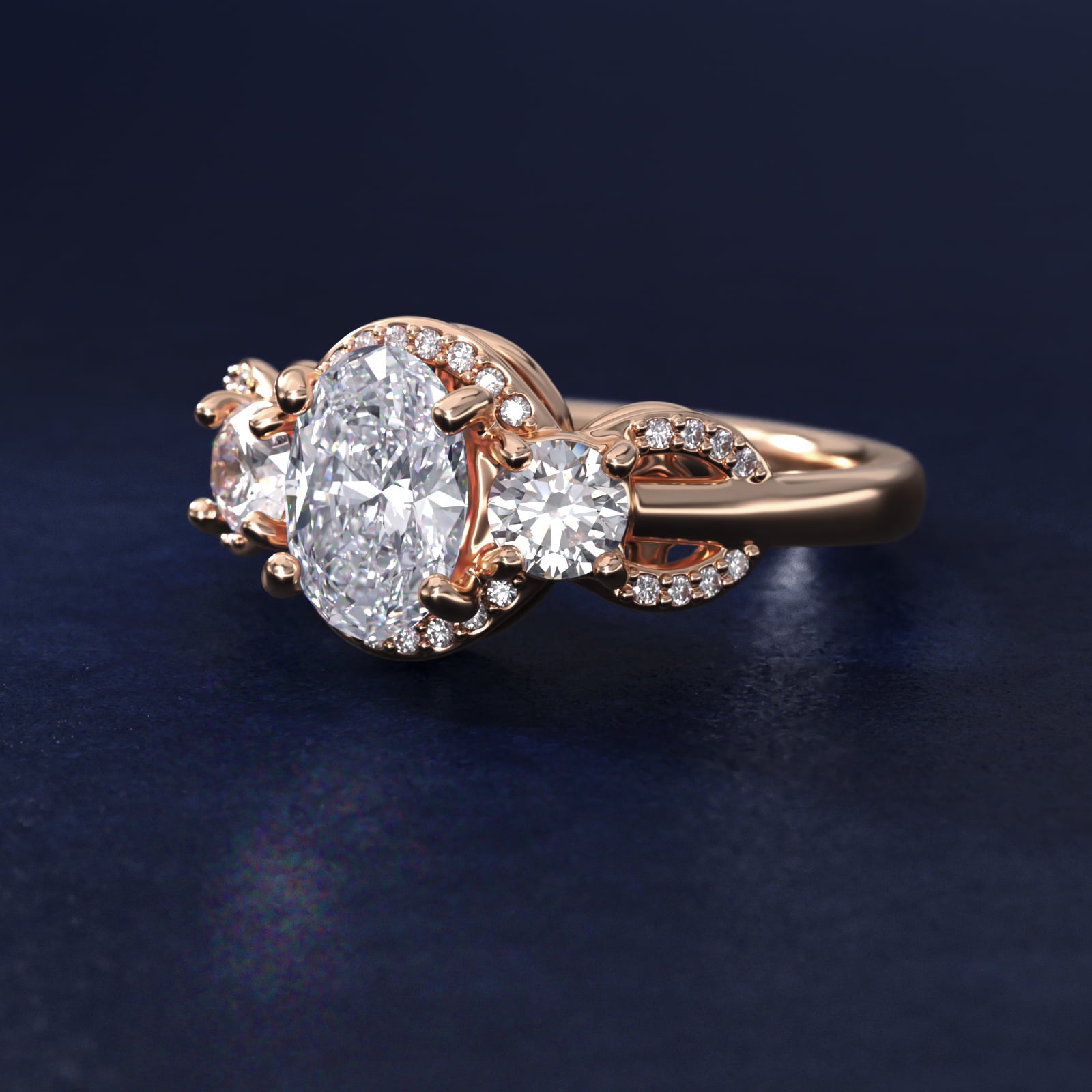 PavŽ Silhouette Diamond Three Stone Engagement Ring In 14K Rose Gold By James Allen - Oval Center