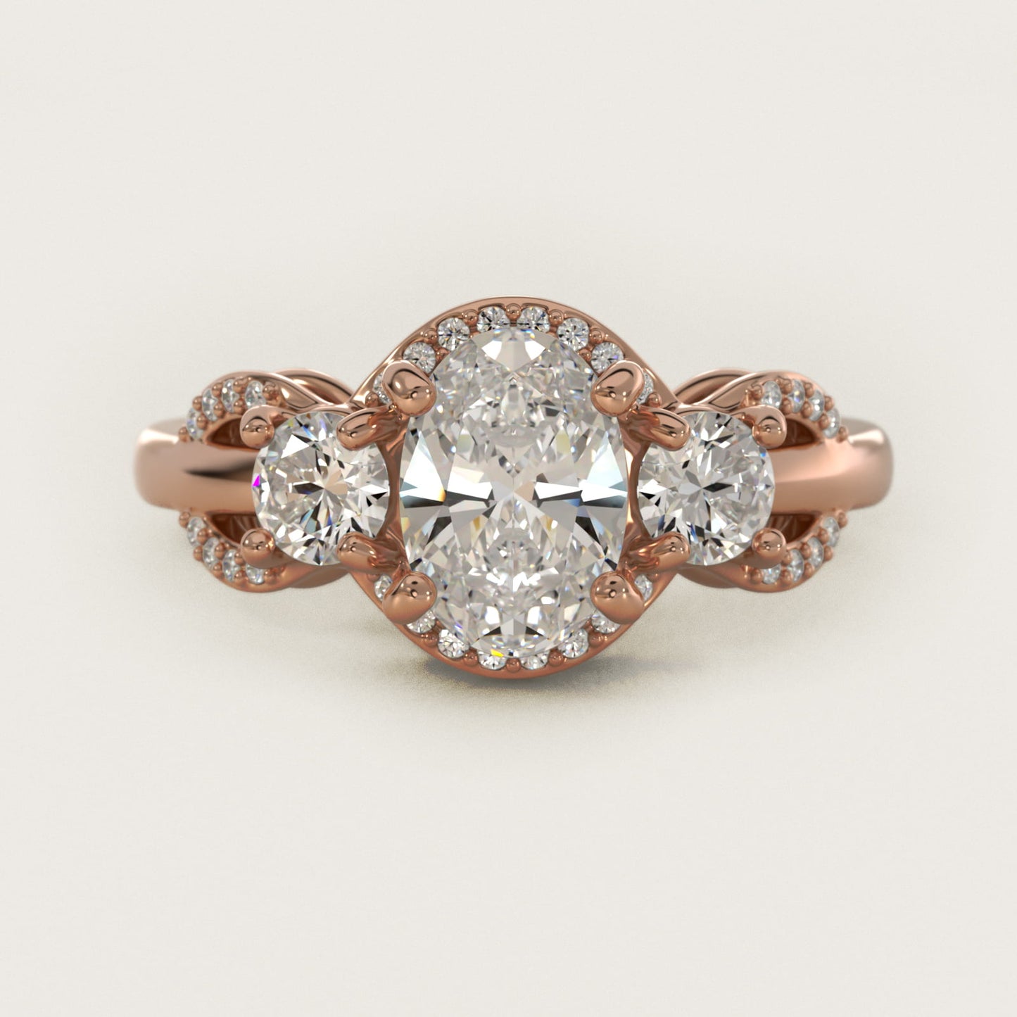 PavŽ Silhouette Diamond Three Stone Engagement Ring In 18k Rose Gold By James Allen - Oval Center