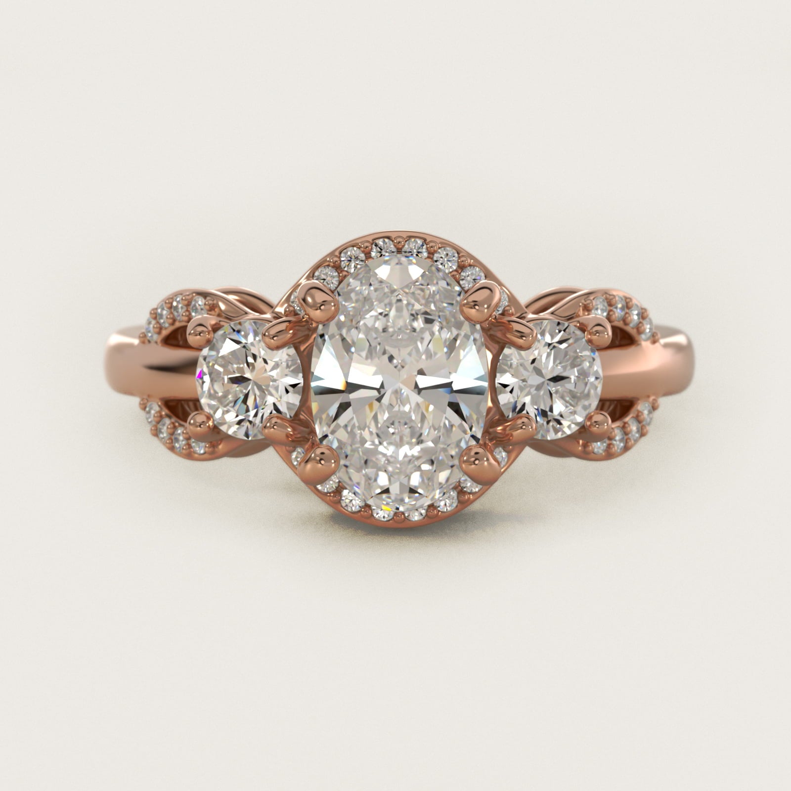 PavŽ Silhouette Diamond Three Stone Engagement Ring In 18k Rose Gold By James Allen - Oval Center