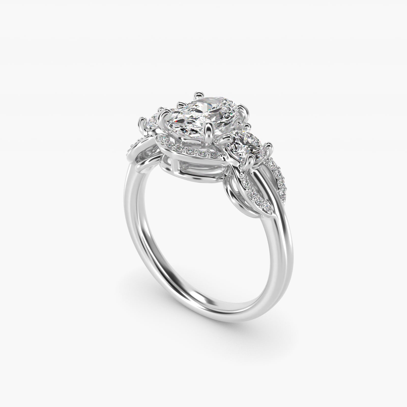PavŽ Silhouette Diamond Three Stone Engagement Ring In 18k White Gold By James Allen - Oval Center