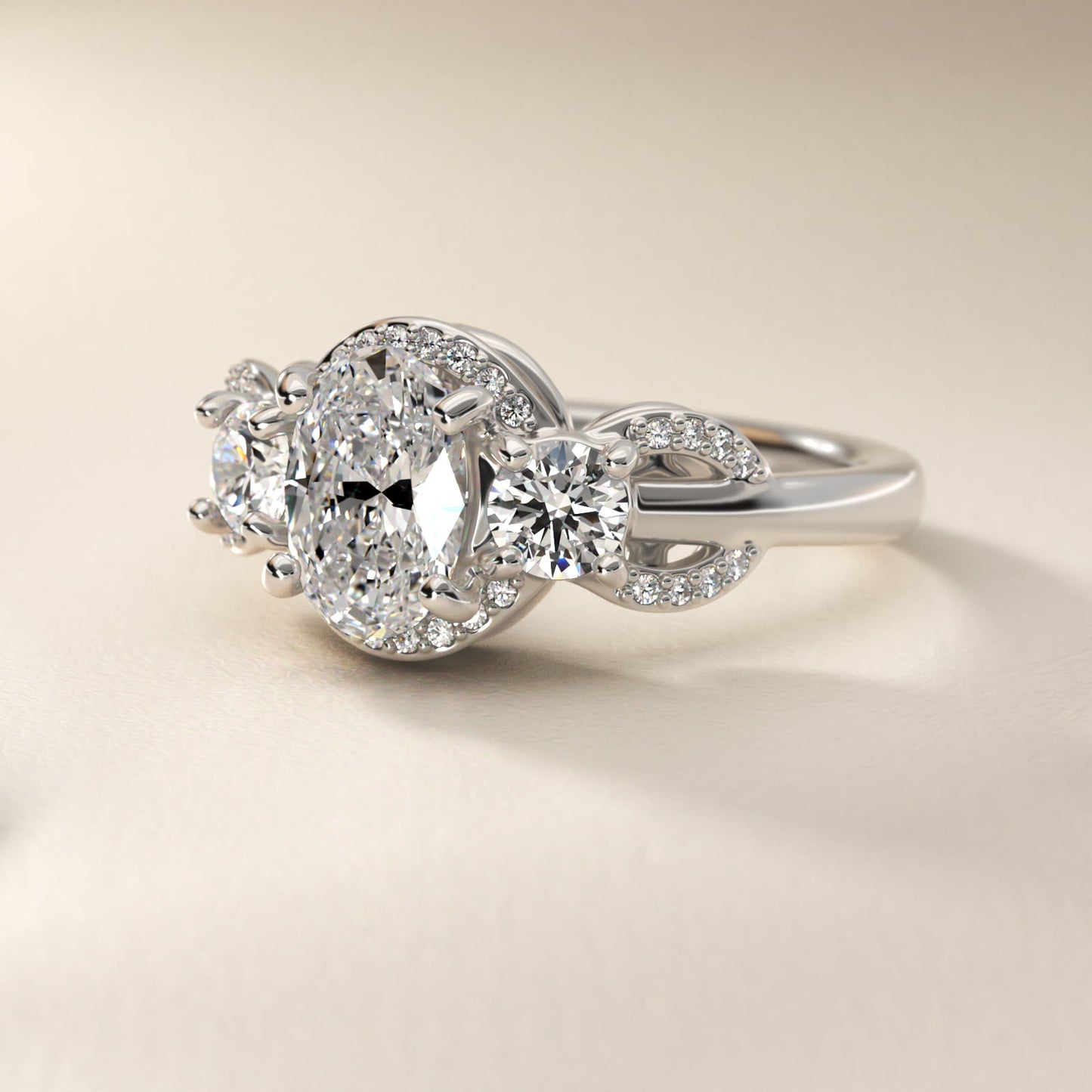 PavŽ Silhouette Diamond Three Stone Engagement Ring In 14K White Gold By James Allen - Oval Center