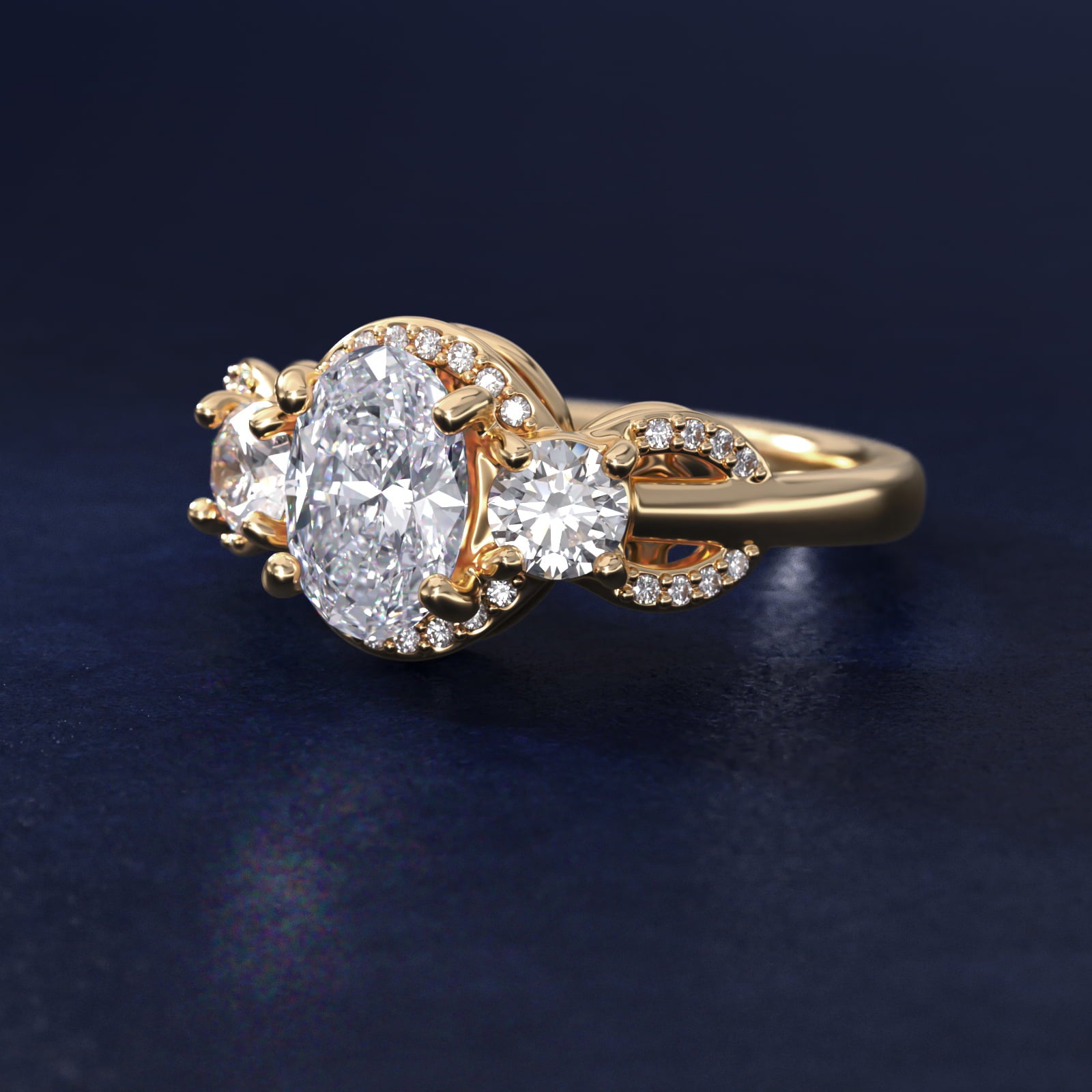 PavŽ Silhouette Diamond Three Stone Engagement Ring In 18k Yellow Gold By James Allen - Oval Center
