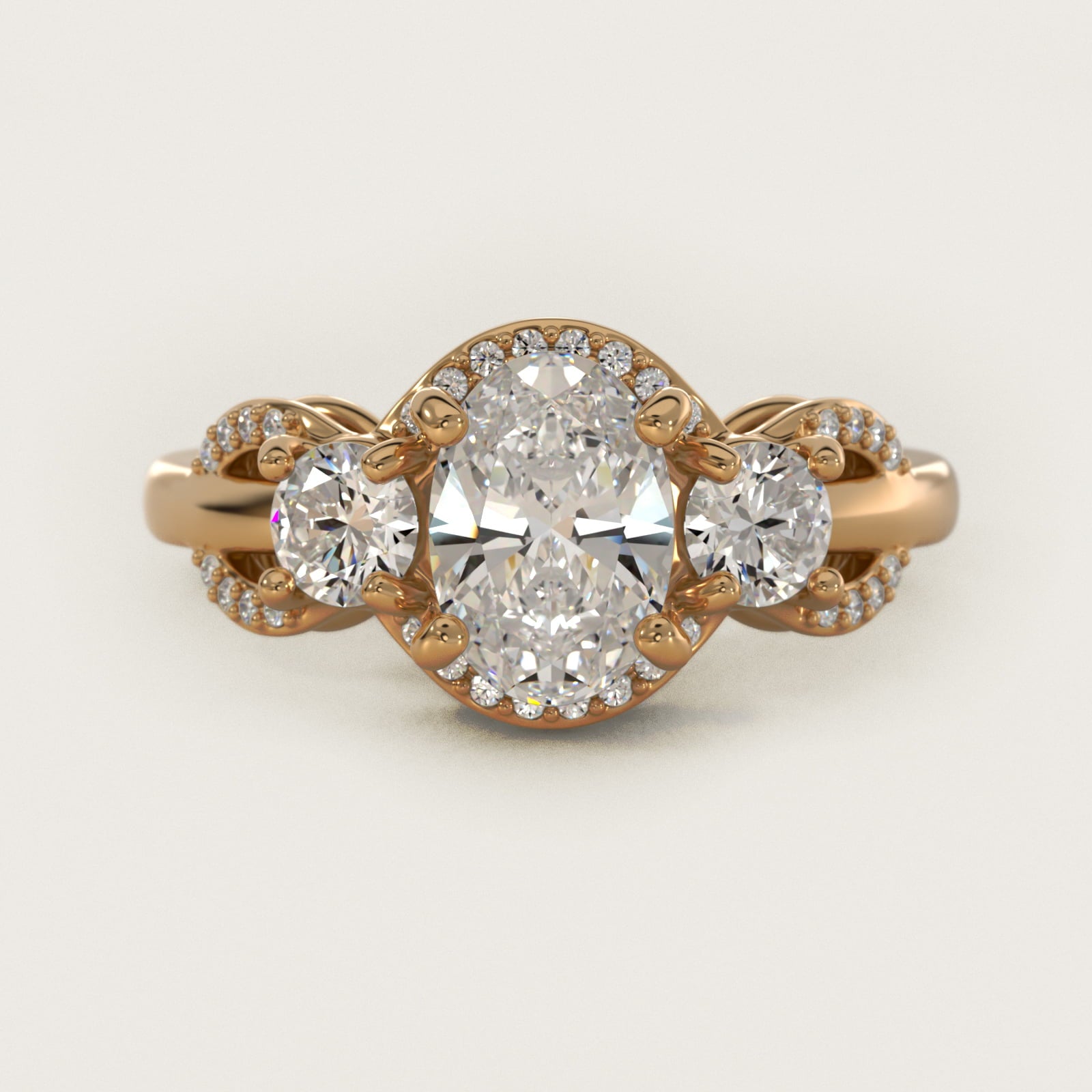 PavŽ Silhouette Diamond Three Stone Engagement Ring In 18k Yellow Gold By James Allen - Oval Center