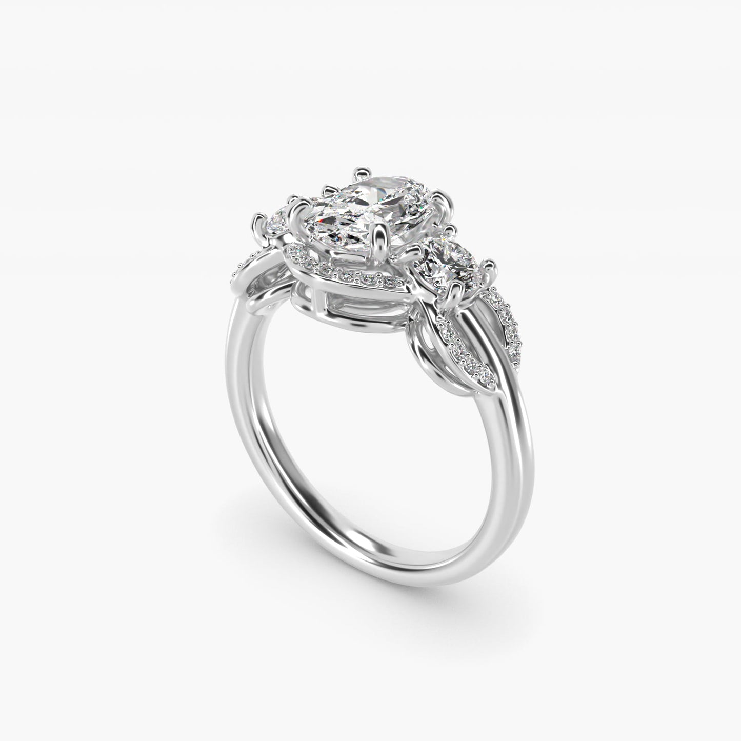 PavŽ Silhouette Diamond Three Stone Engagement Ring In Platinum By James Allen - Oval Center