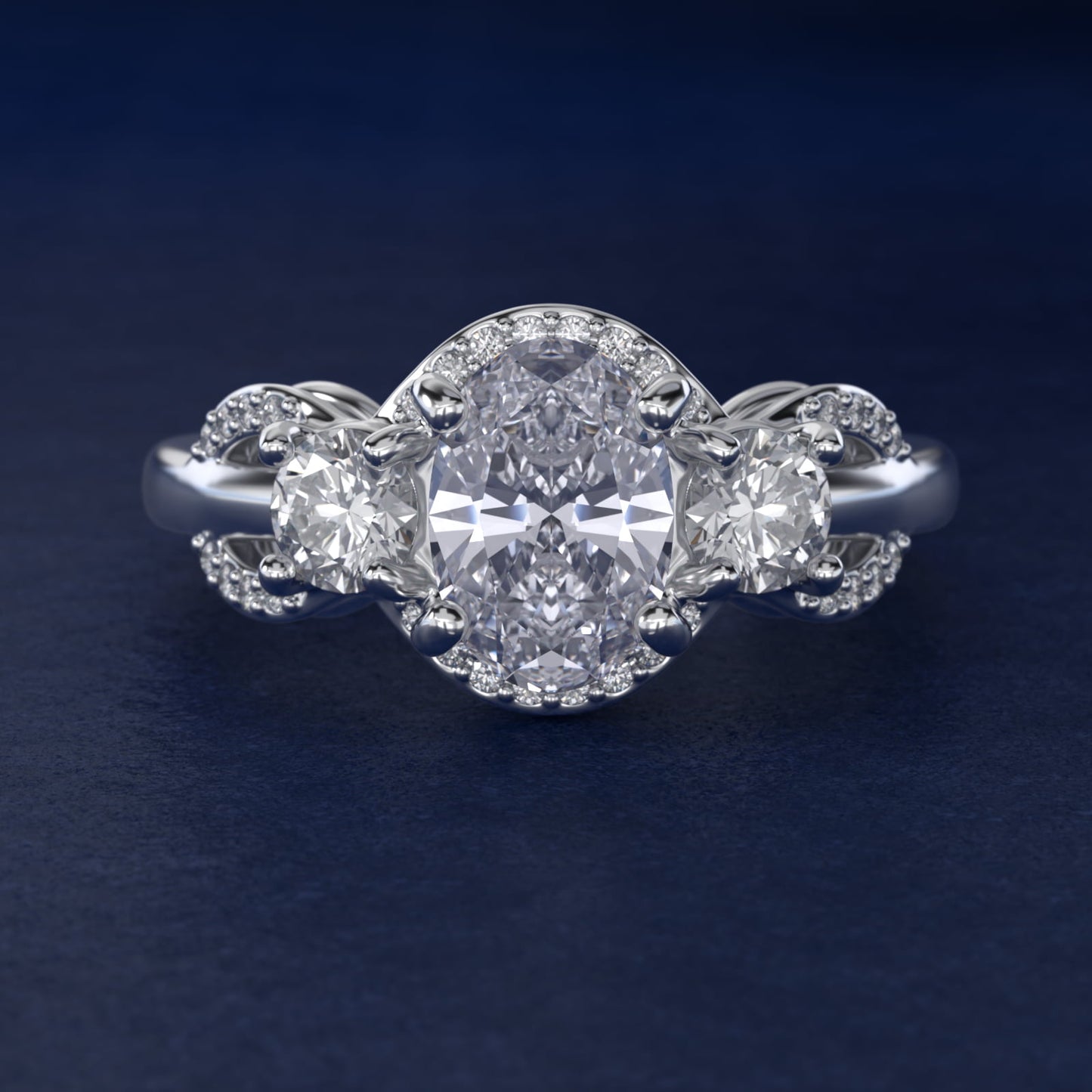 PavŽ Silhouette Diamond Three Stone Engagement Ring In Platinum By James Allen - Oval Center