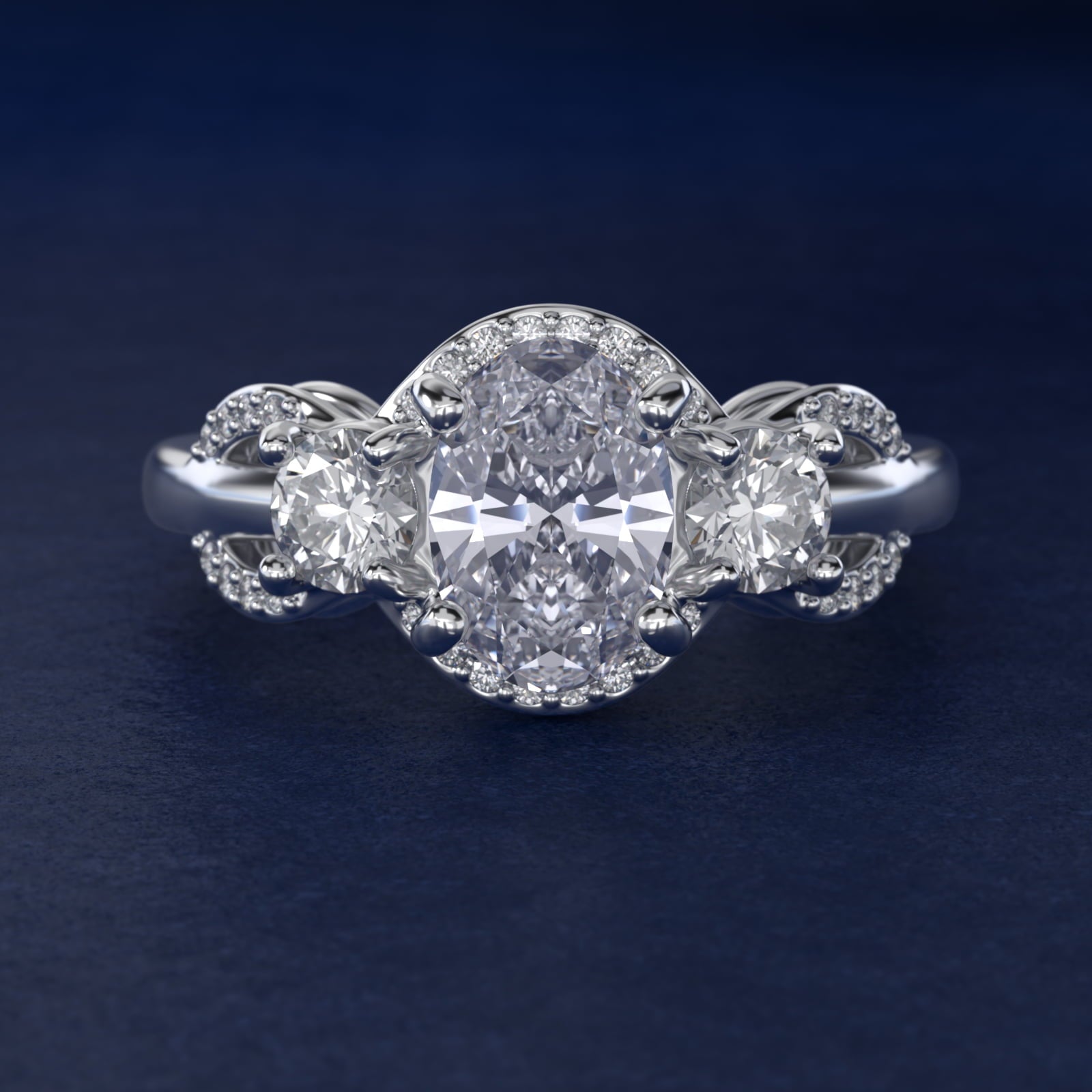 PavŽ Silhouette Diamond Three Stone Engagement Ring In Platinum By James Allen - Oval Center