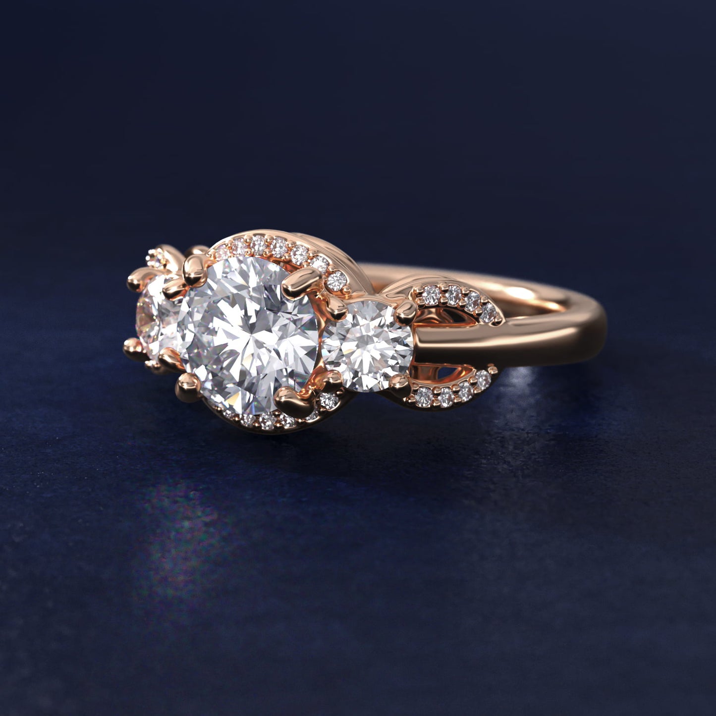 PavŽ Silhouette Diamond Three Stone Engagement Ring In 14K Rose Gold By James Allen - Round Center