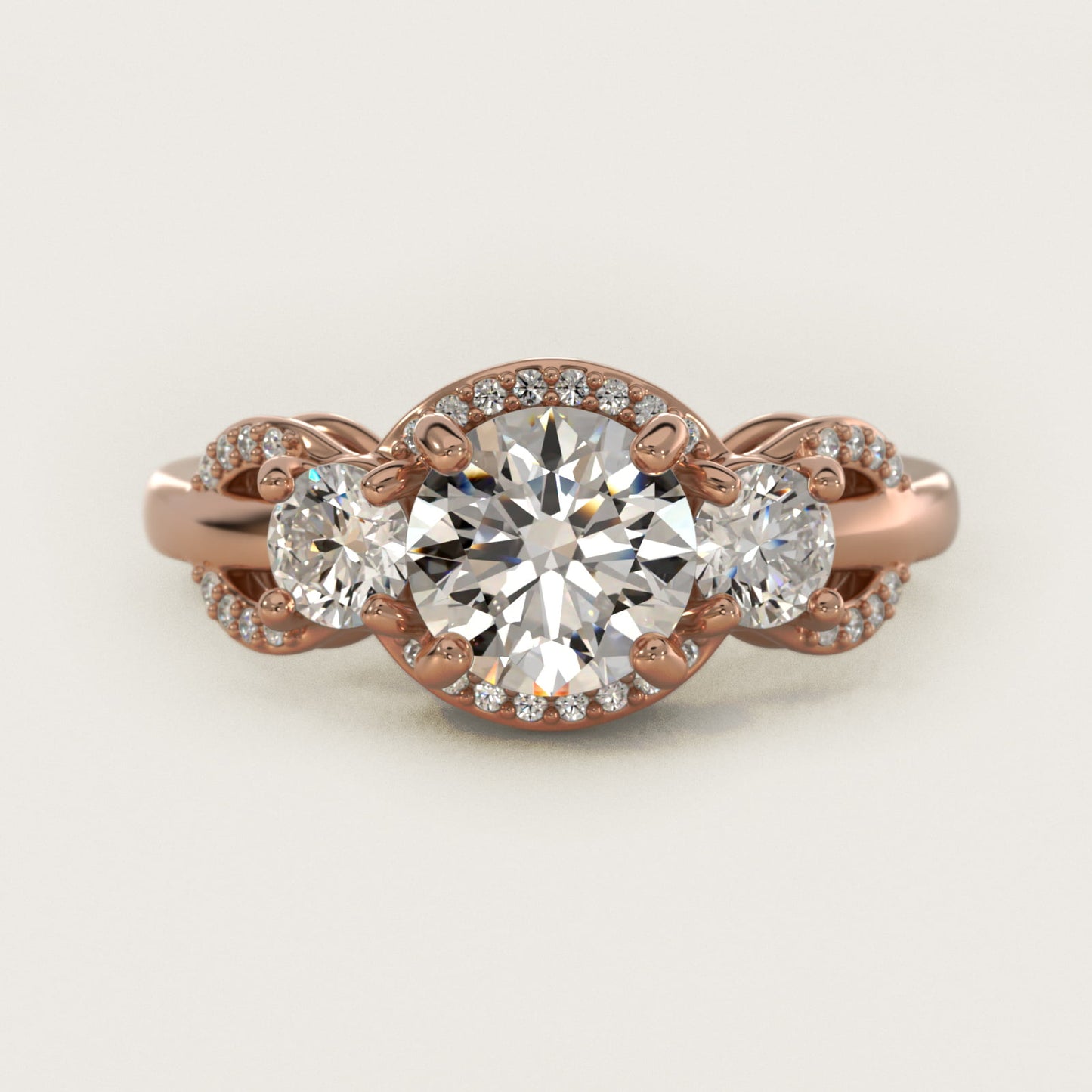 PavŽ Silhouette Diamond Three Stone Engagement Ring In 18k Rose Gold By James Allen - Round Center