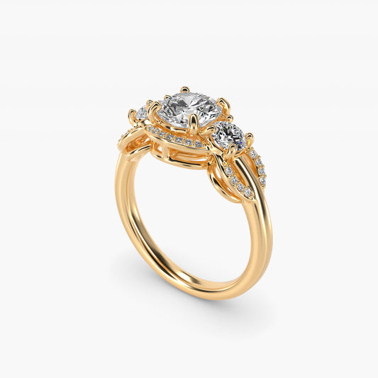 PavŽ Silhouette Diamond Three Stone Engagement Ring In 14K Yellow Gold By James Allen - Round Center