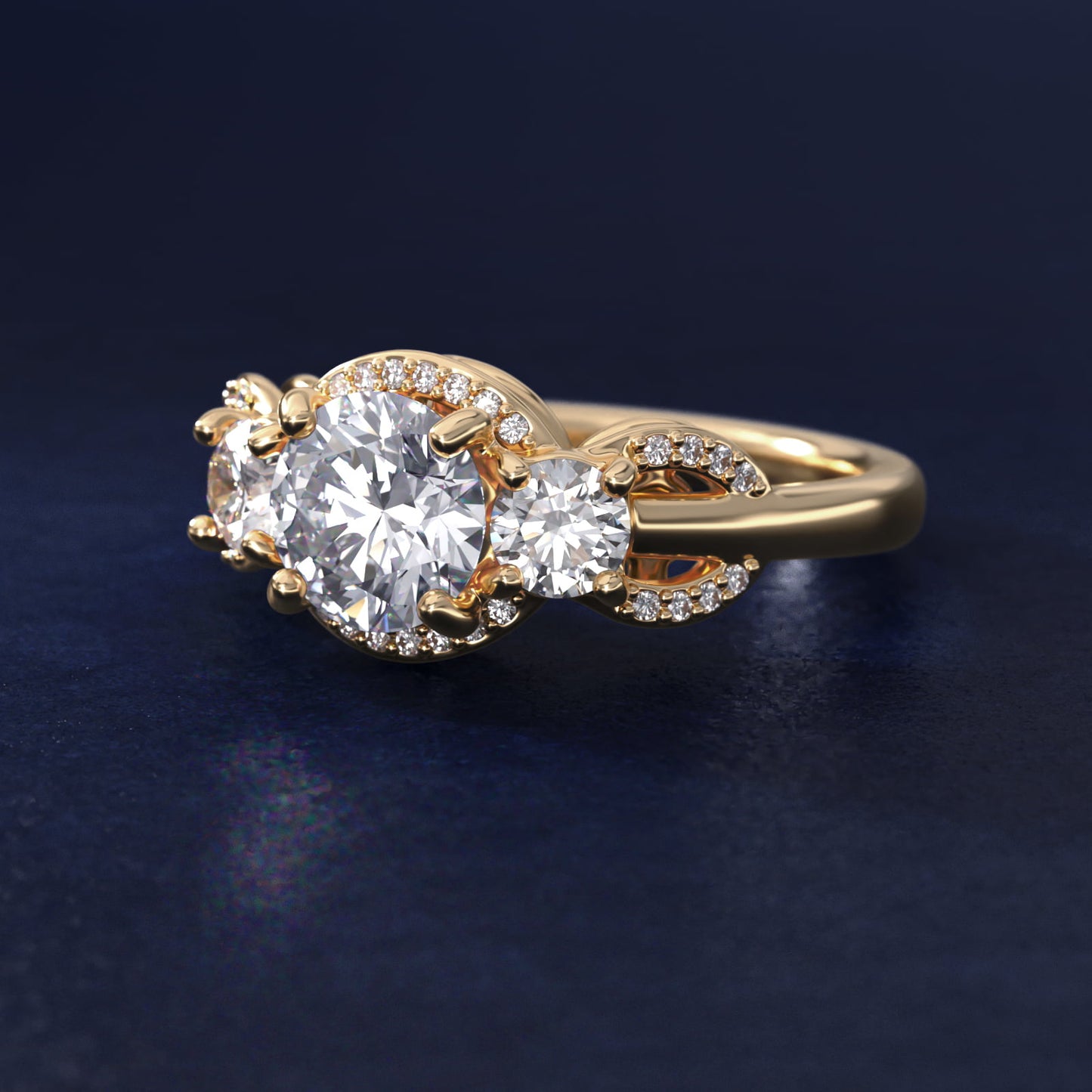 PavŽ Silhouette Diamond Three Stone Engagement Ring In 18k Yellow Gold By James Allen - Round Center