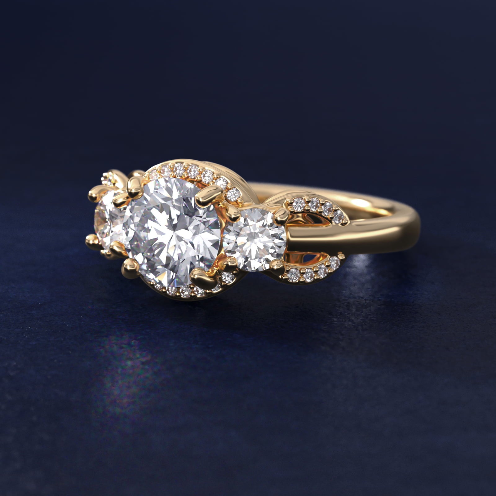 PavŽ Silhouette Diamond Three Stone Engagement Ring In 18k Yellow Gold By James Allen - Round Center
