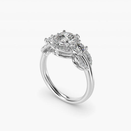 PavŽ Silhouette Diamond Three Stone Engagement Ring In Platinum By James Allen - Round Center
