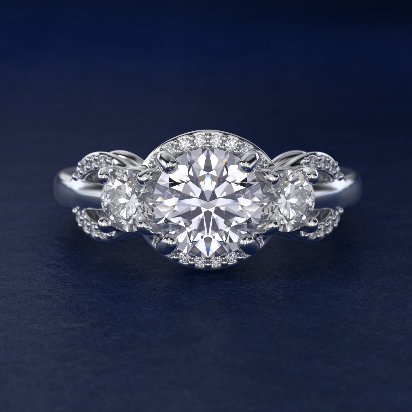 PavŽ Silhouette Diamond Three Stone Engagement Ring In Platinum By James Allen - Round Center