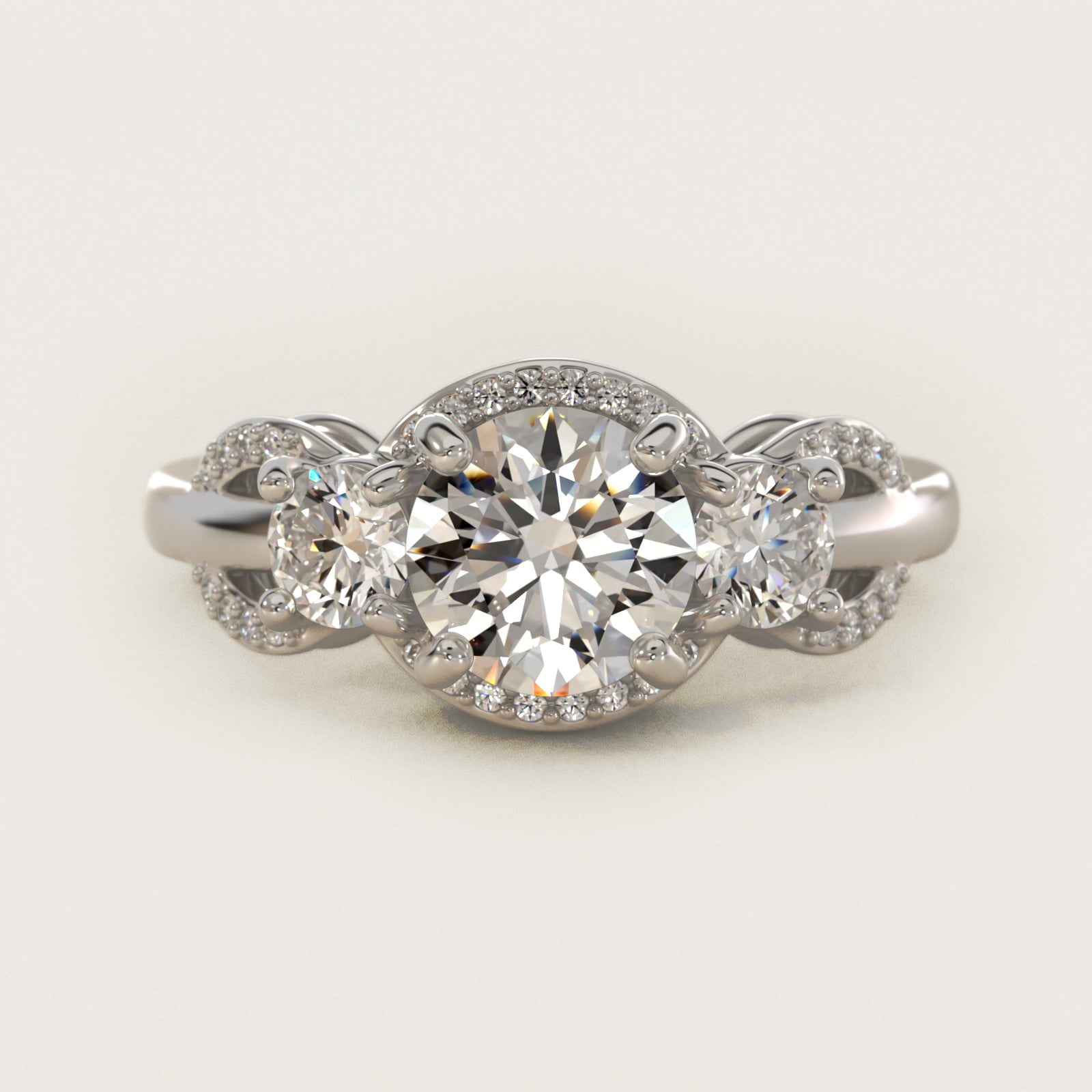 PavŽ Silhouette Diamond Three Stone Engagement Ring In Platinum By James Allen - Round Center