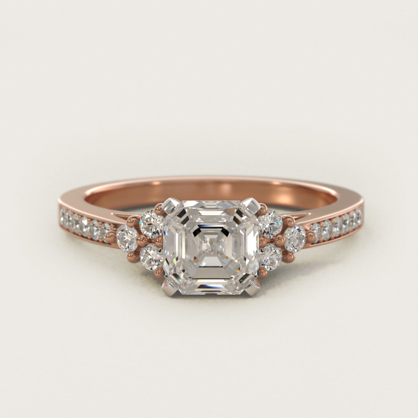 PavŽ Trio Side Stone Diamond Engagement Ring In 14K Rose Gold By James Allen - Asscher Center