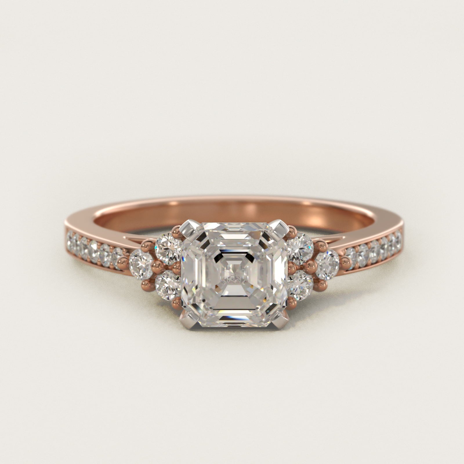 PavŽ Trio Side Stone Diamond Engagement Ring In 18k Rose Gold By James Allen - Asscher Center