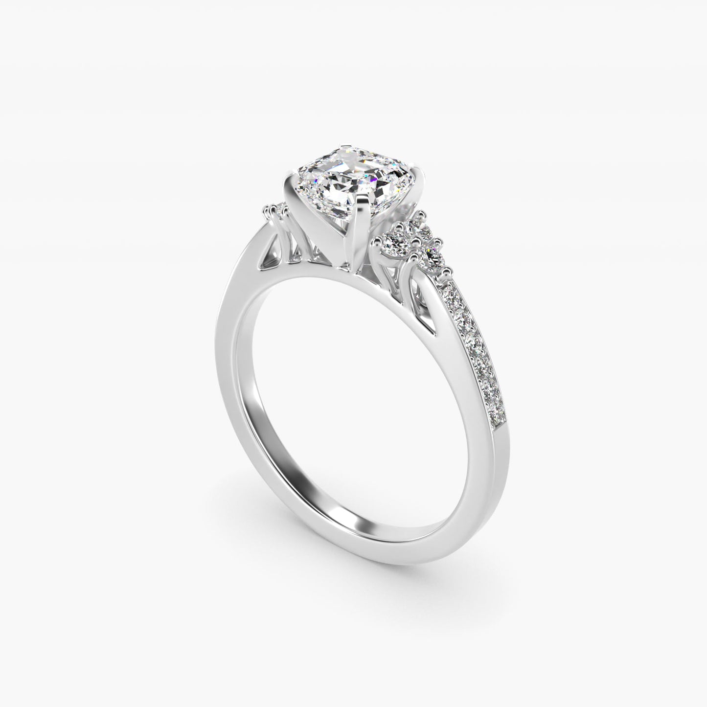 PavŽ Trio Side Stone Diamond Engagement Ring In 18k White Gold By James Allen - Asscher Center
