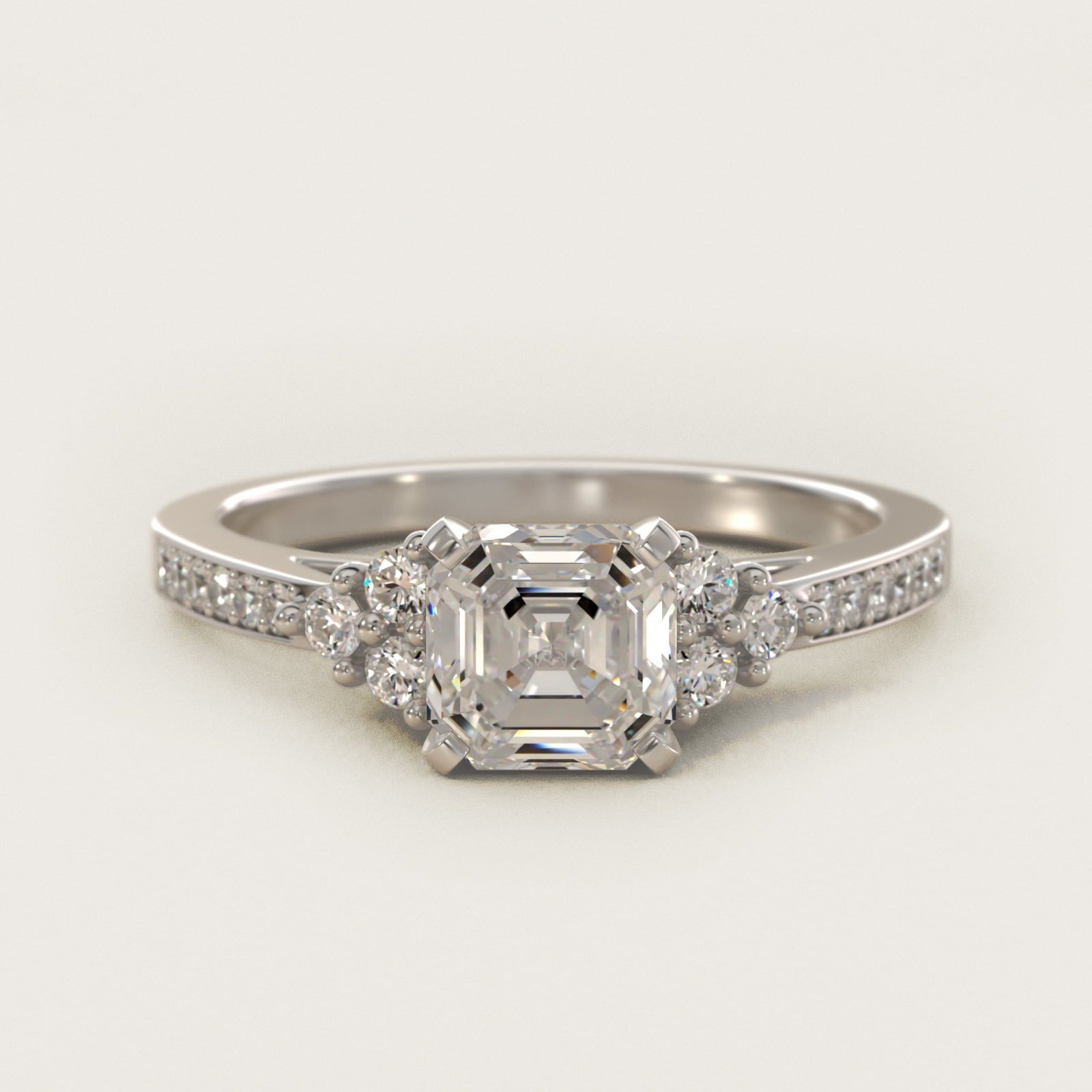 PavŽ Trio Side Stone Diamond Engagement Ring In 18k White Gold By James Allen - Asscher Center