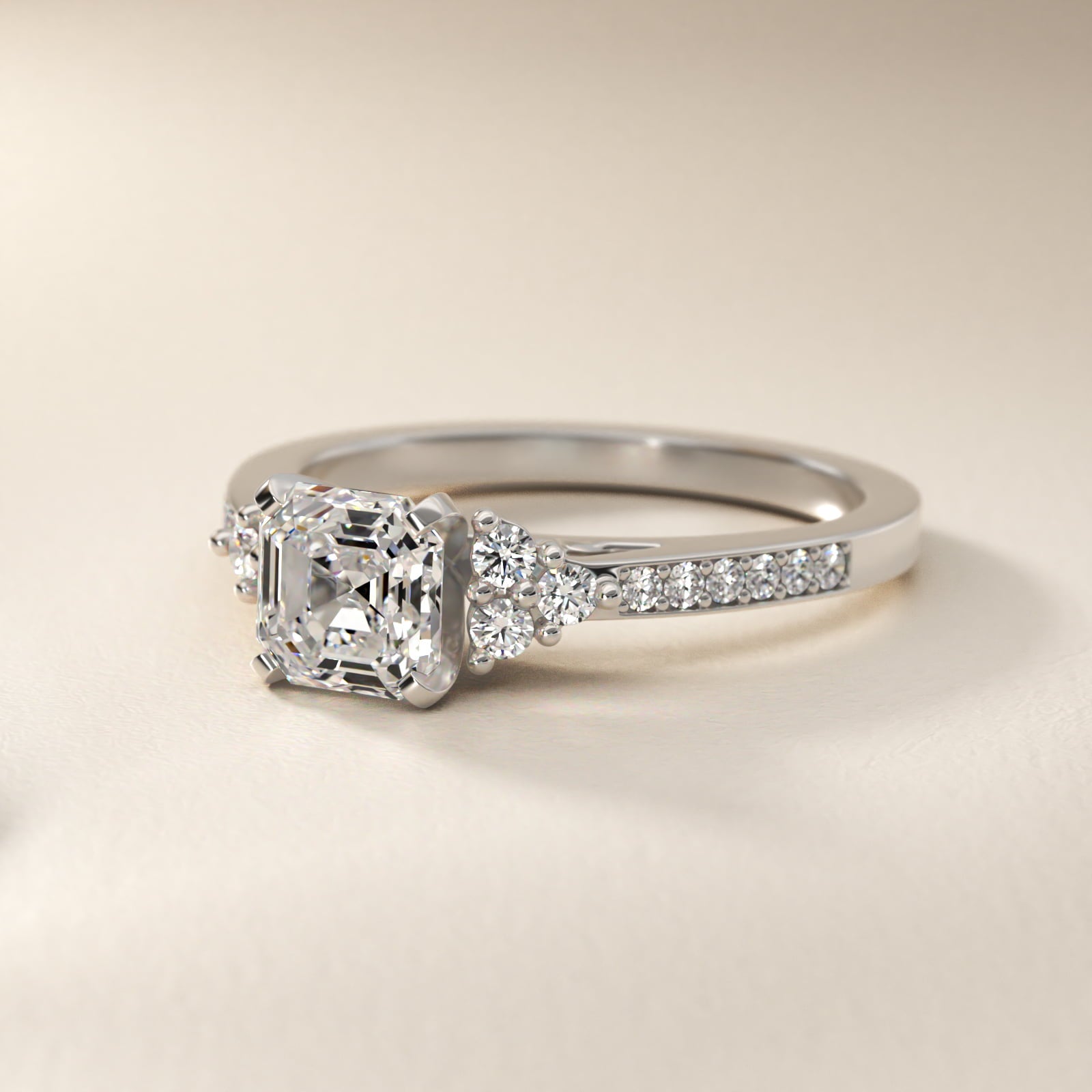 PavŽ Trio Side Stone Diamond Engagement Ring In 14K White Gold By James Allen - Asscher Center