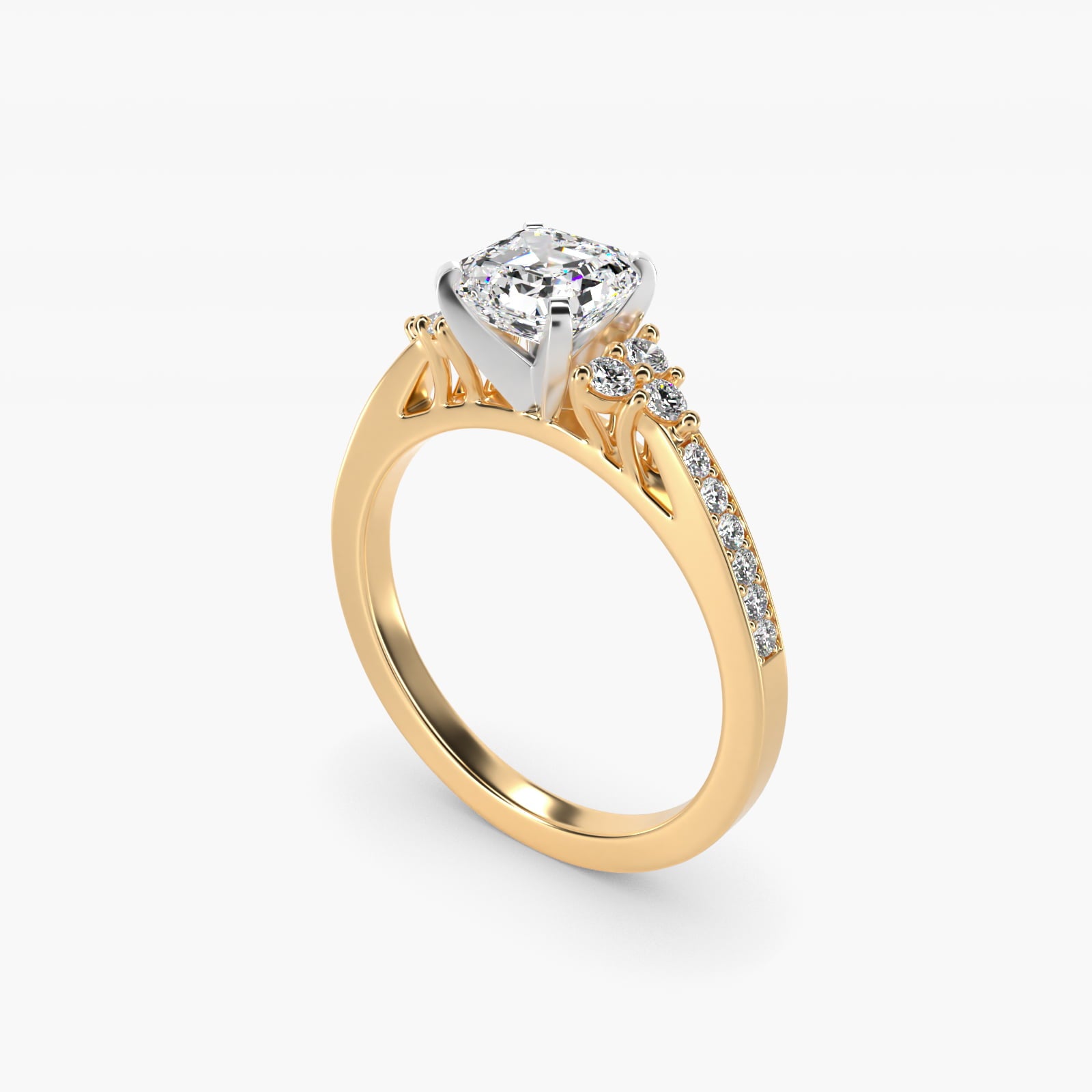 PavŽ Trio Side Stone Diamond Engagement Ring In 18k Yellow Gold By James Allen - Asscher Center