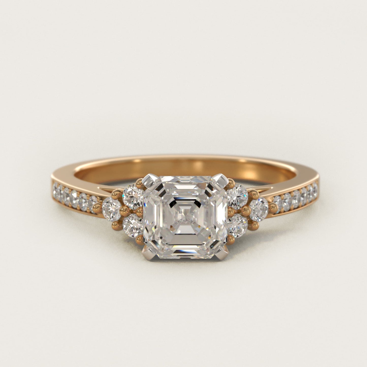 PavŽ Trio Side Stone Diamond Engagement Ring In 18k Yellow Gold By James Allen - Asscher Center