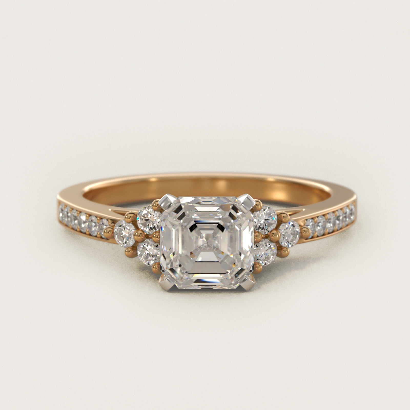 PavŽ Trio Side Stone Diamond Engagement Ring In 18k Yellow Gold By James Allen - Asscher Center