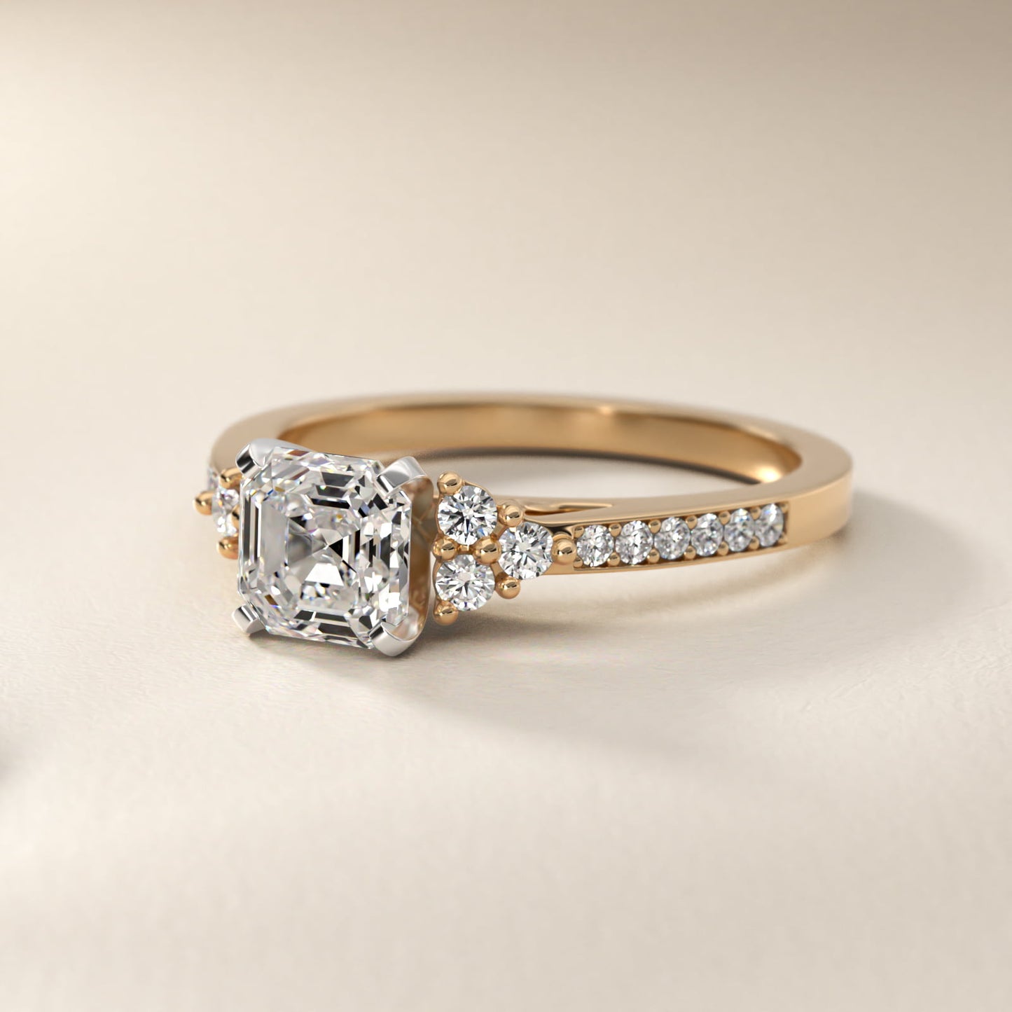PavŽ Trio Side Stone Diamond Engagement Ring In 18k Yellow Gold By James Allen - Asscher Center